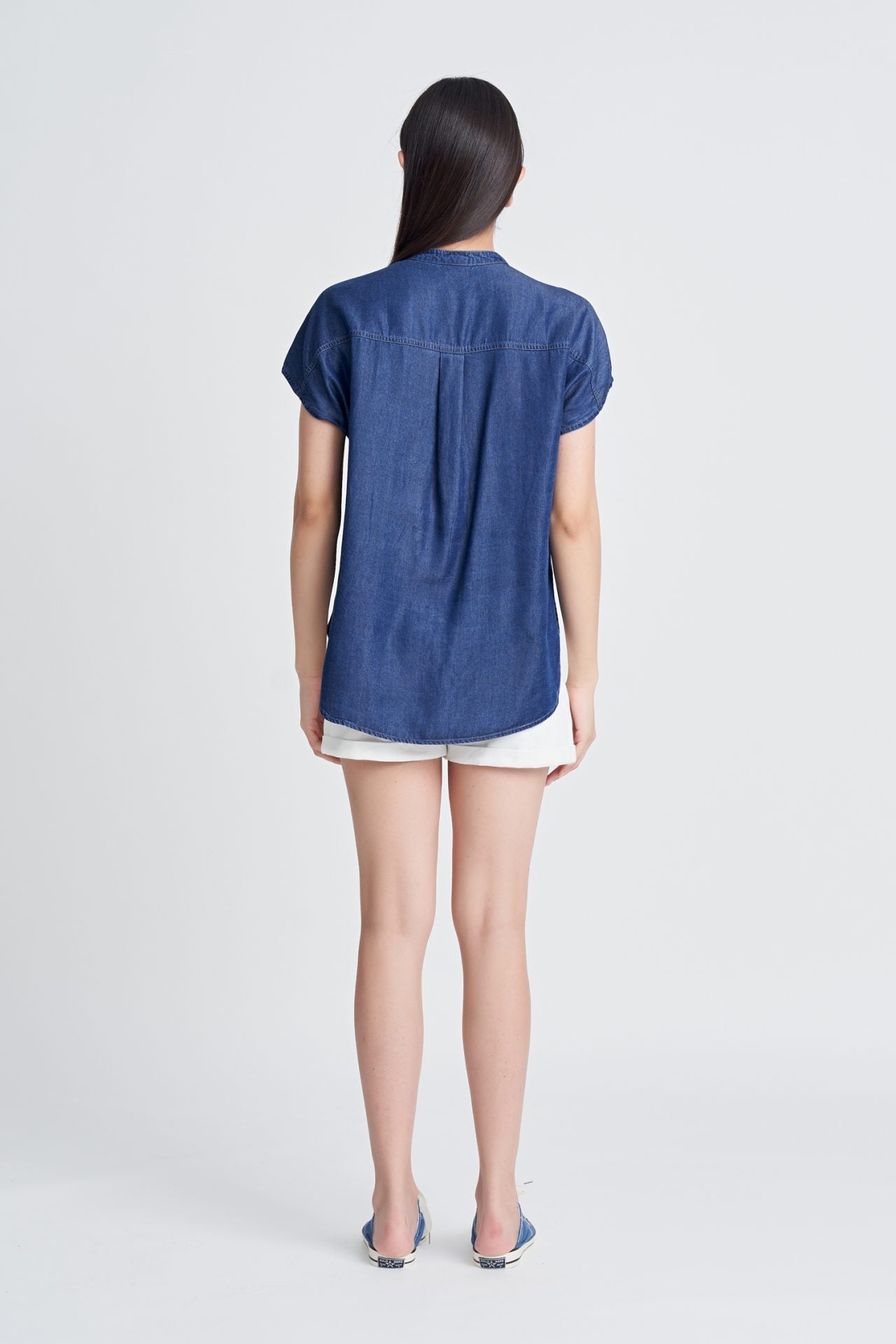 Denim Cap Sleeve Blouse