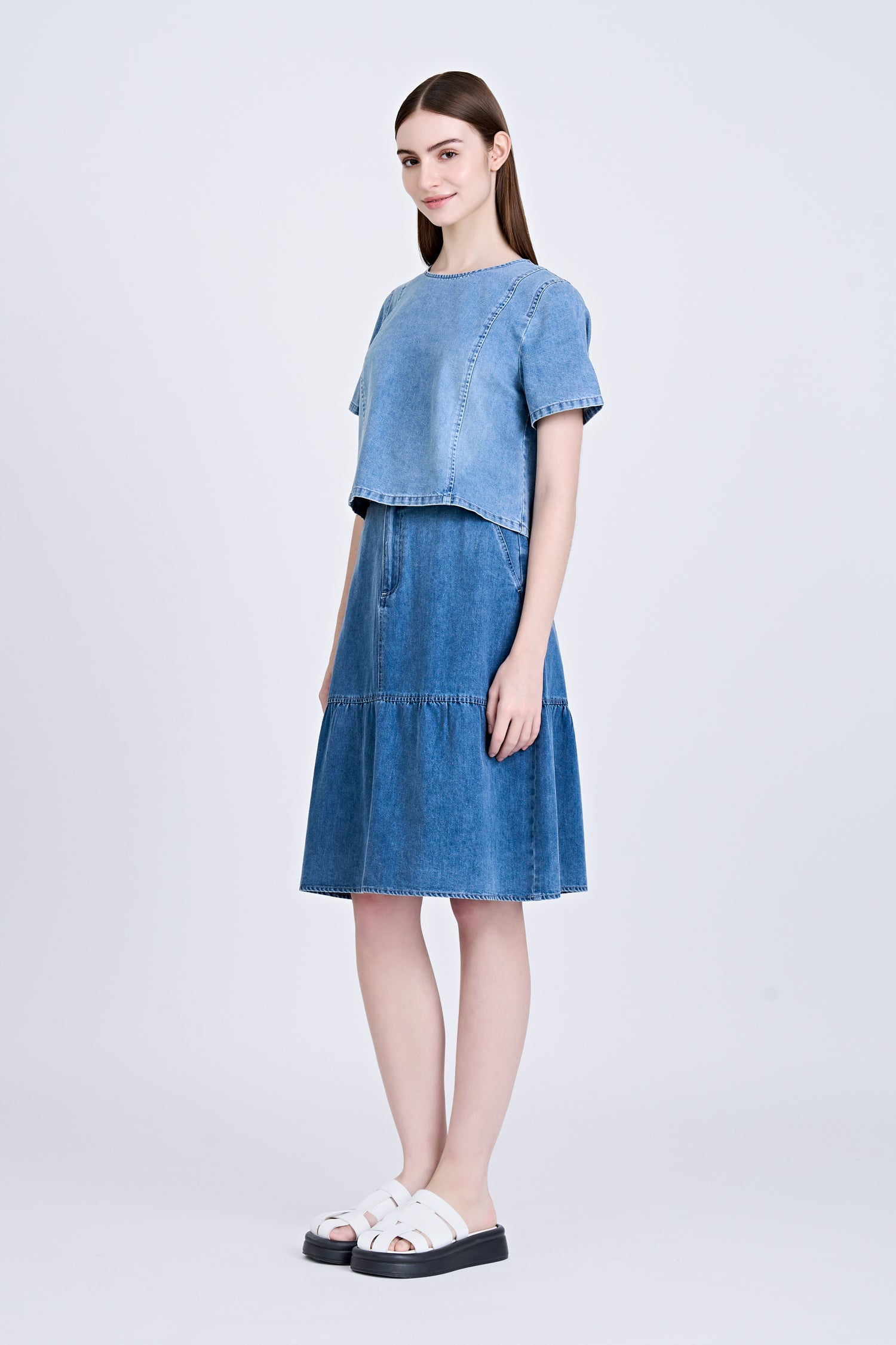 Denim Short Sleeve Blouse - Denim
