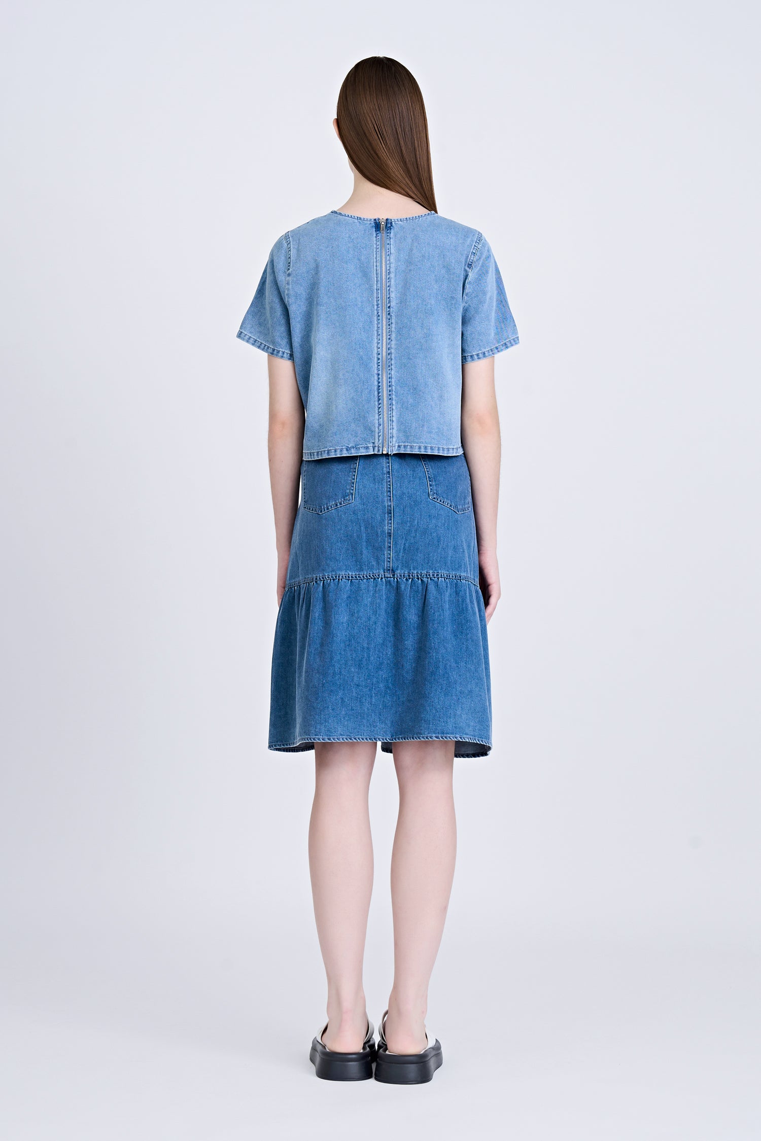 Denim Short Sleeve Blouse - Denim