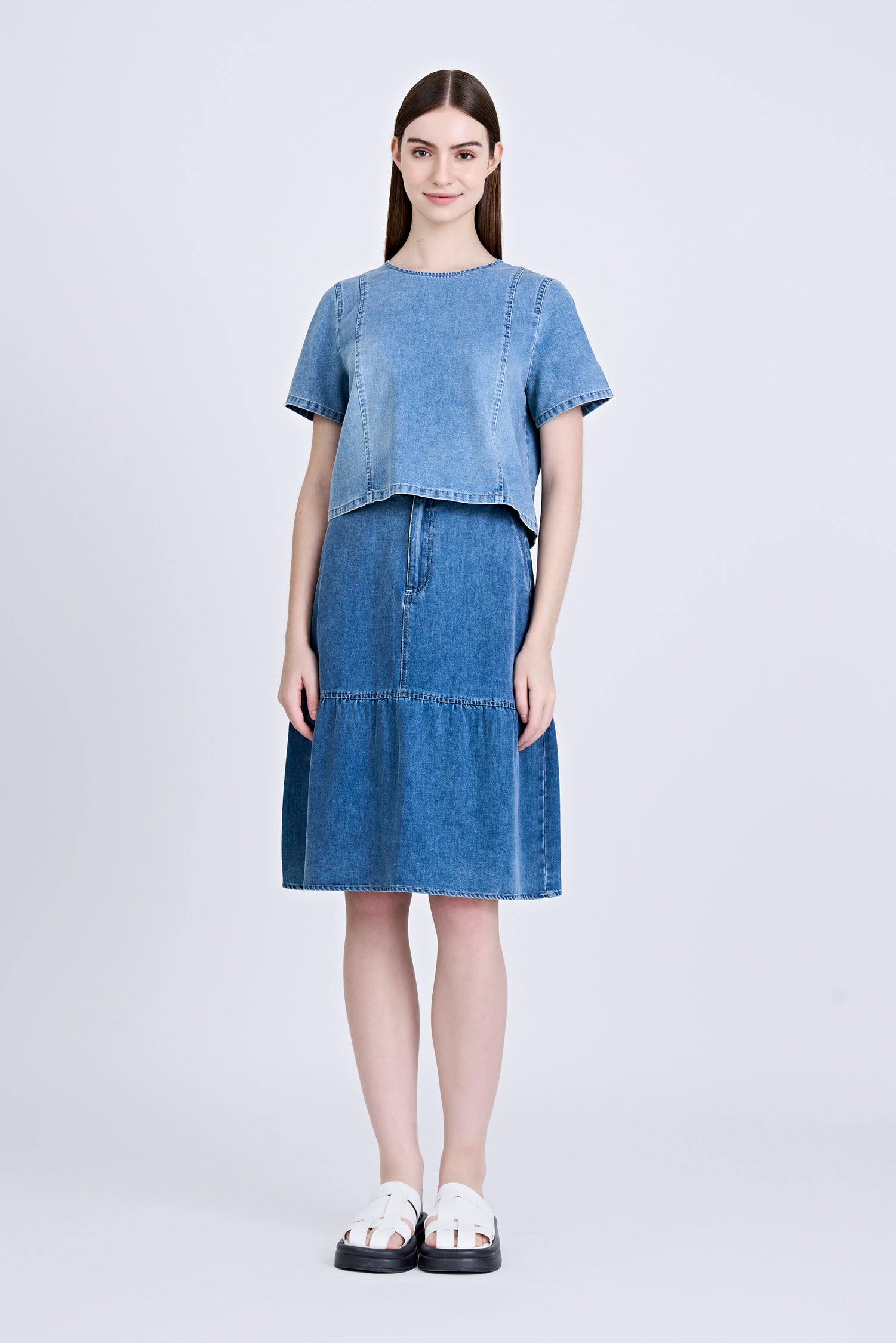 Denim Short Sleeve Blouse - Denim