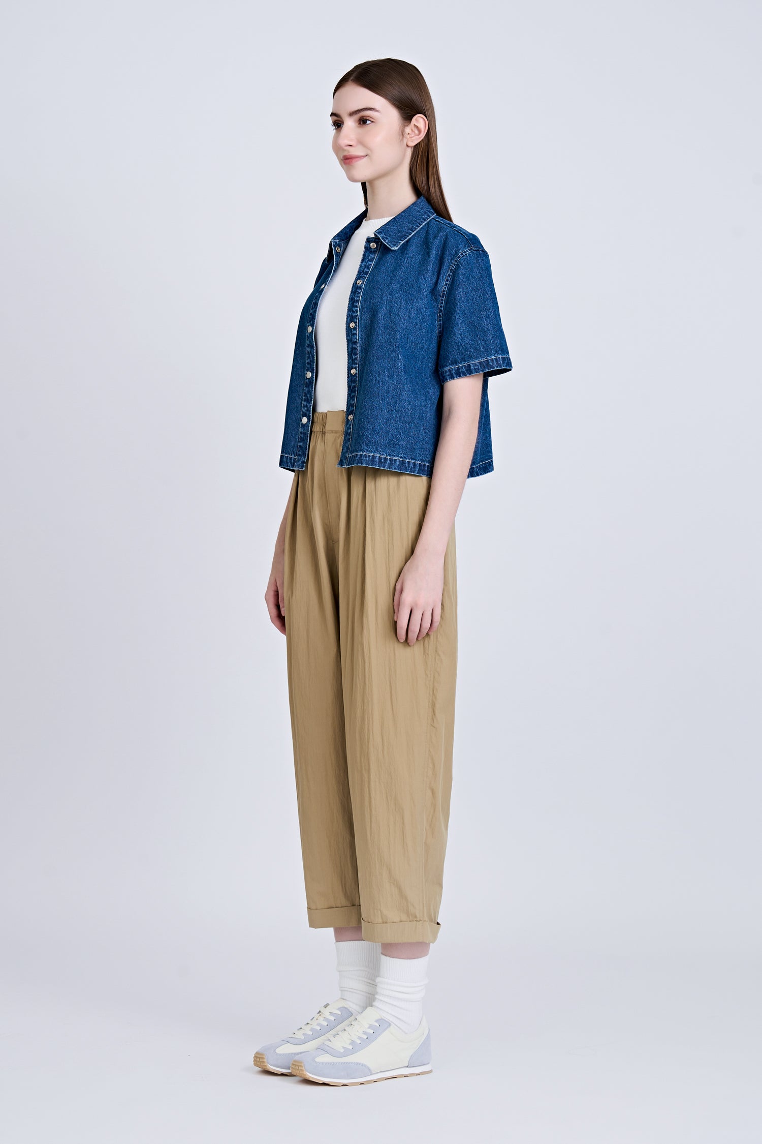 Denim Snap Button Blouse - Dark Denim