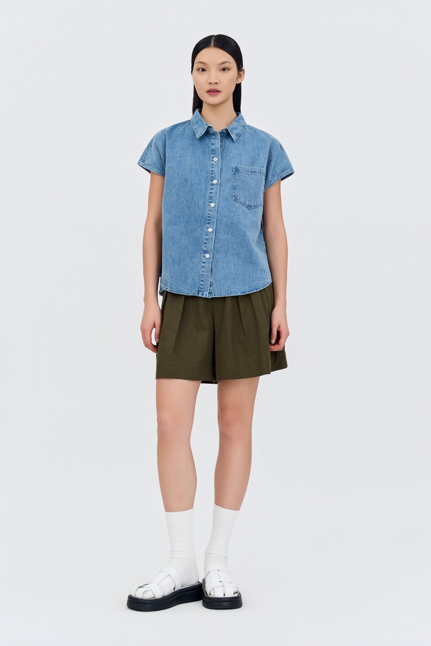 Denim Cap Sleeve Blouse - Denim