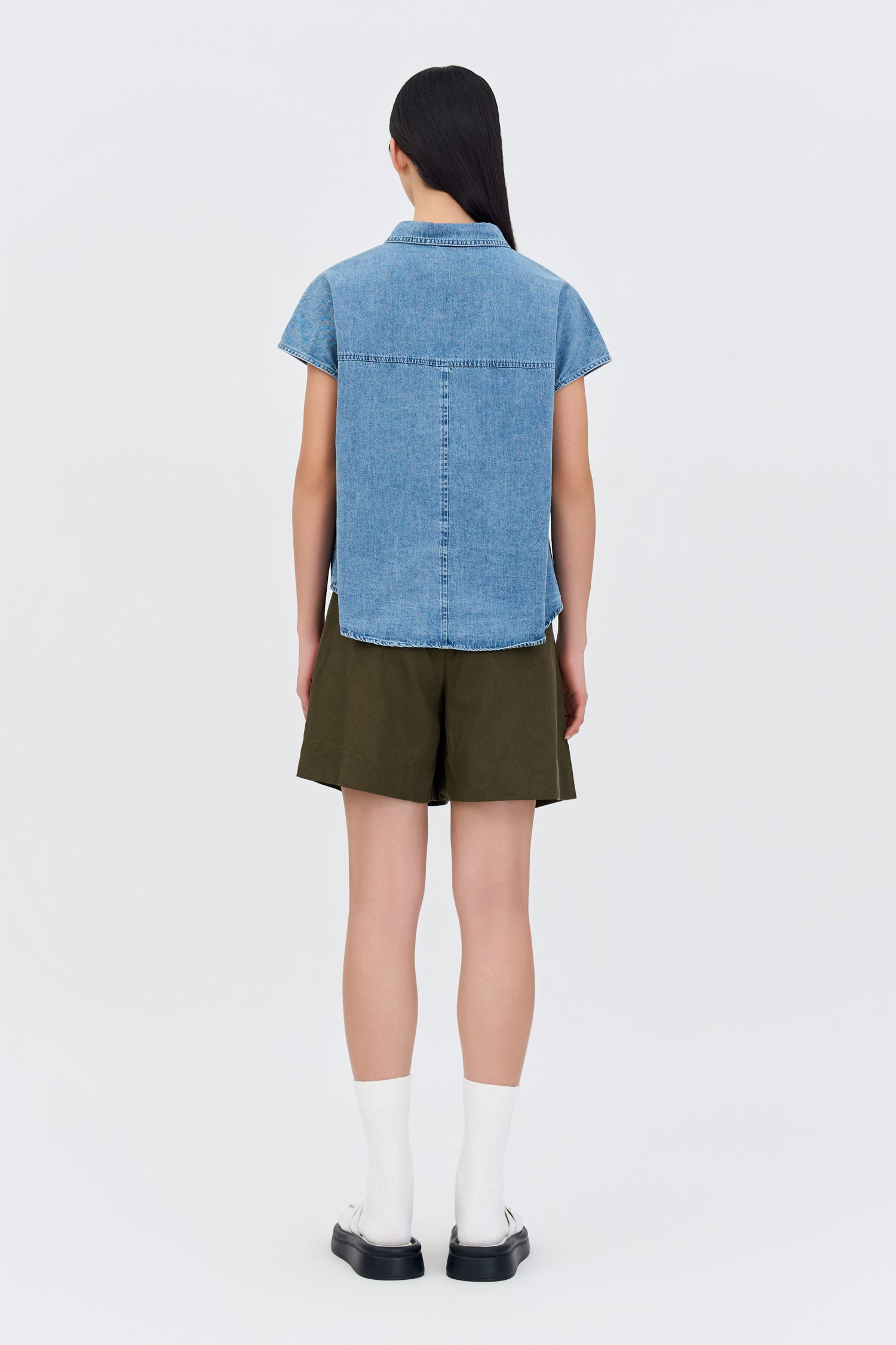 Denim Cap Sleeve Blouse - Denim