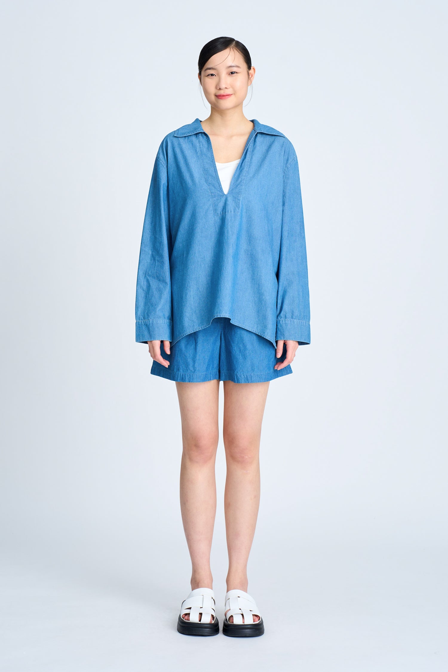 Denim Long Sleeve Blouse - Denim