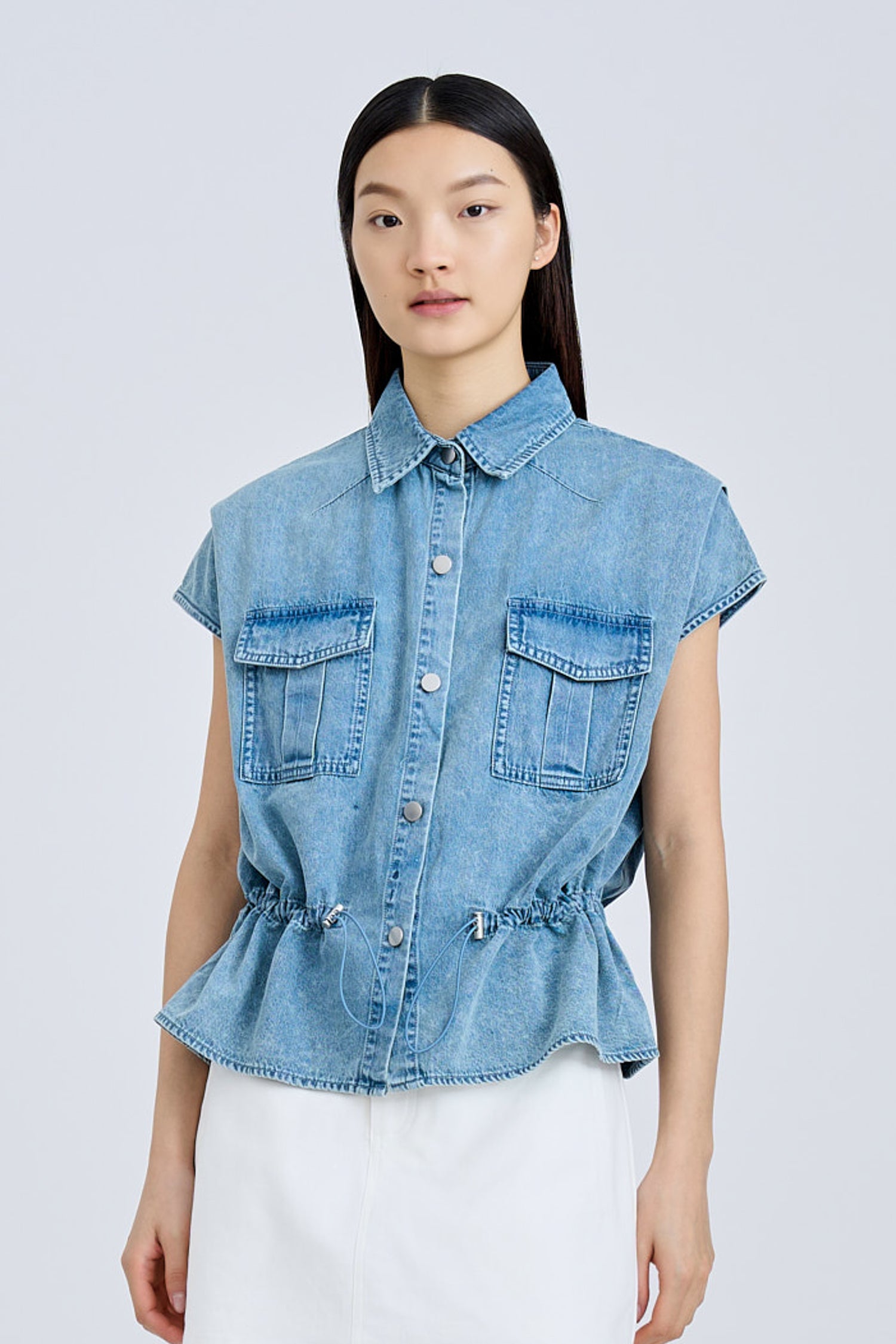 Drawcord Blouse - Denim