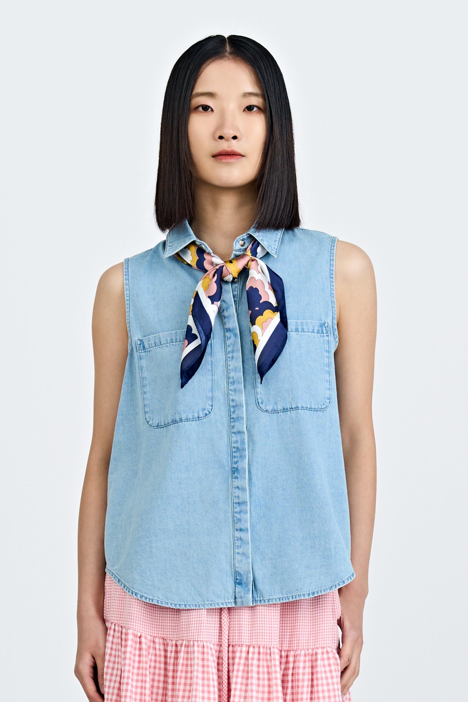 Denim Sleeveless Blouse - Light Denim