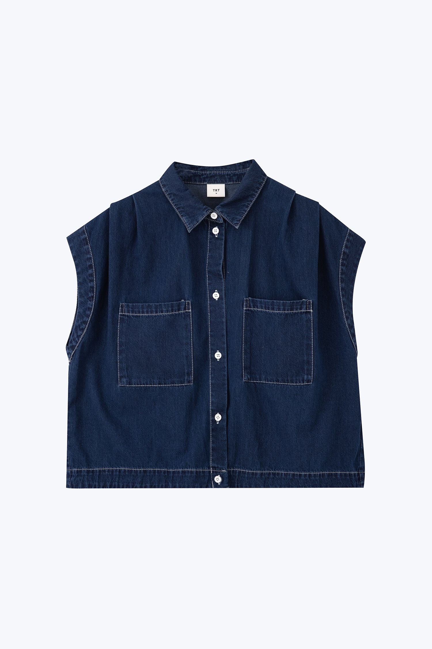 Denim Drawcord Blouse - Dark Denim