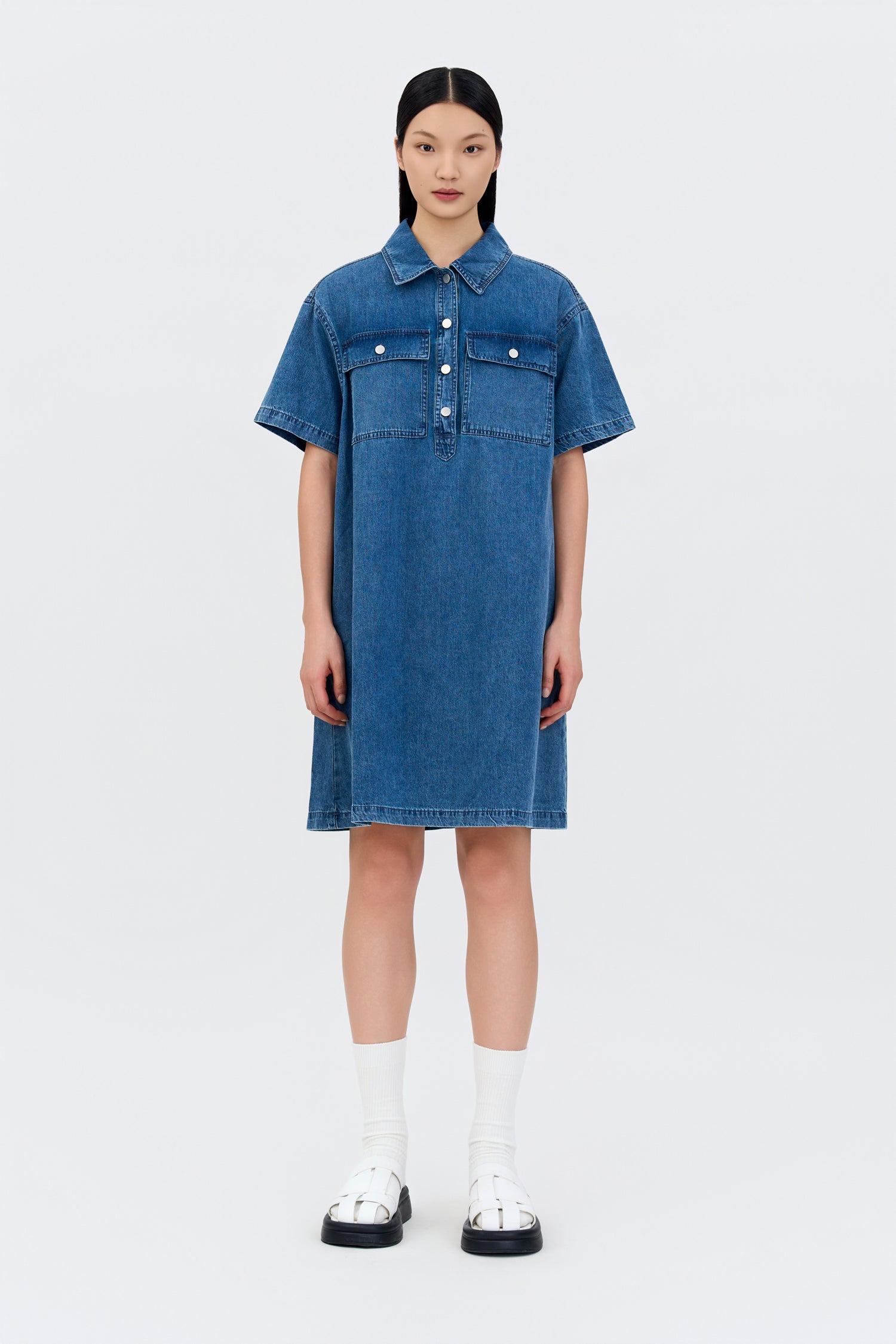 Denim Patch Pocket Dress - Denim