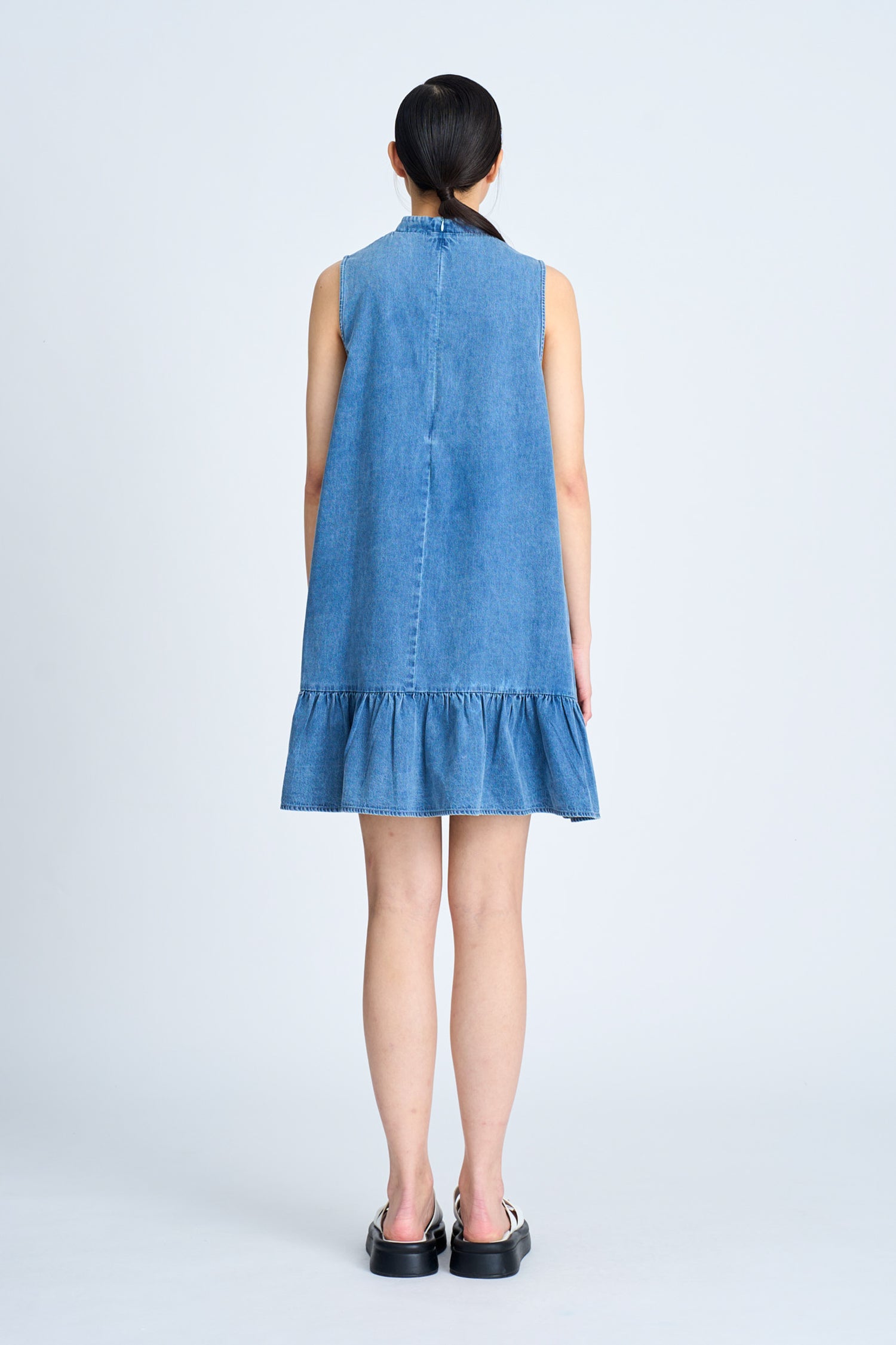 Denim Mandarin Collar Dress - Denim [AT]