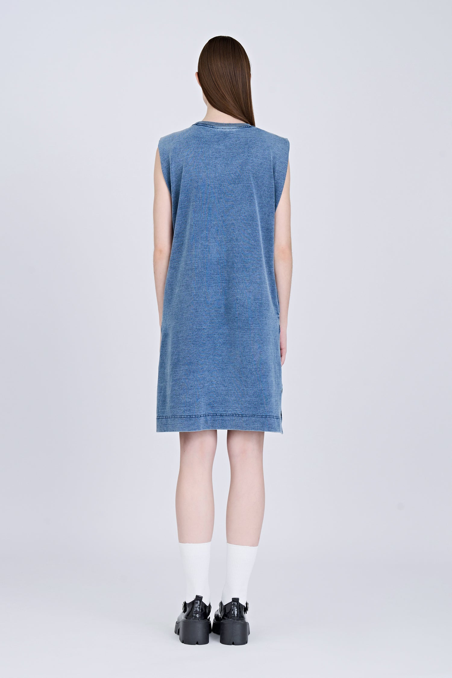 Denim Shoulder Padded Dress - Denim [AT]