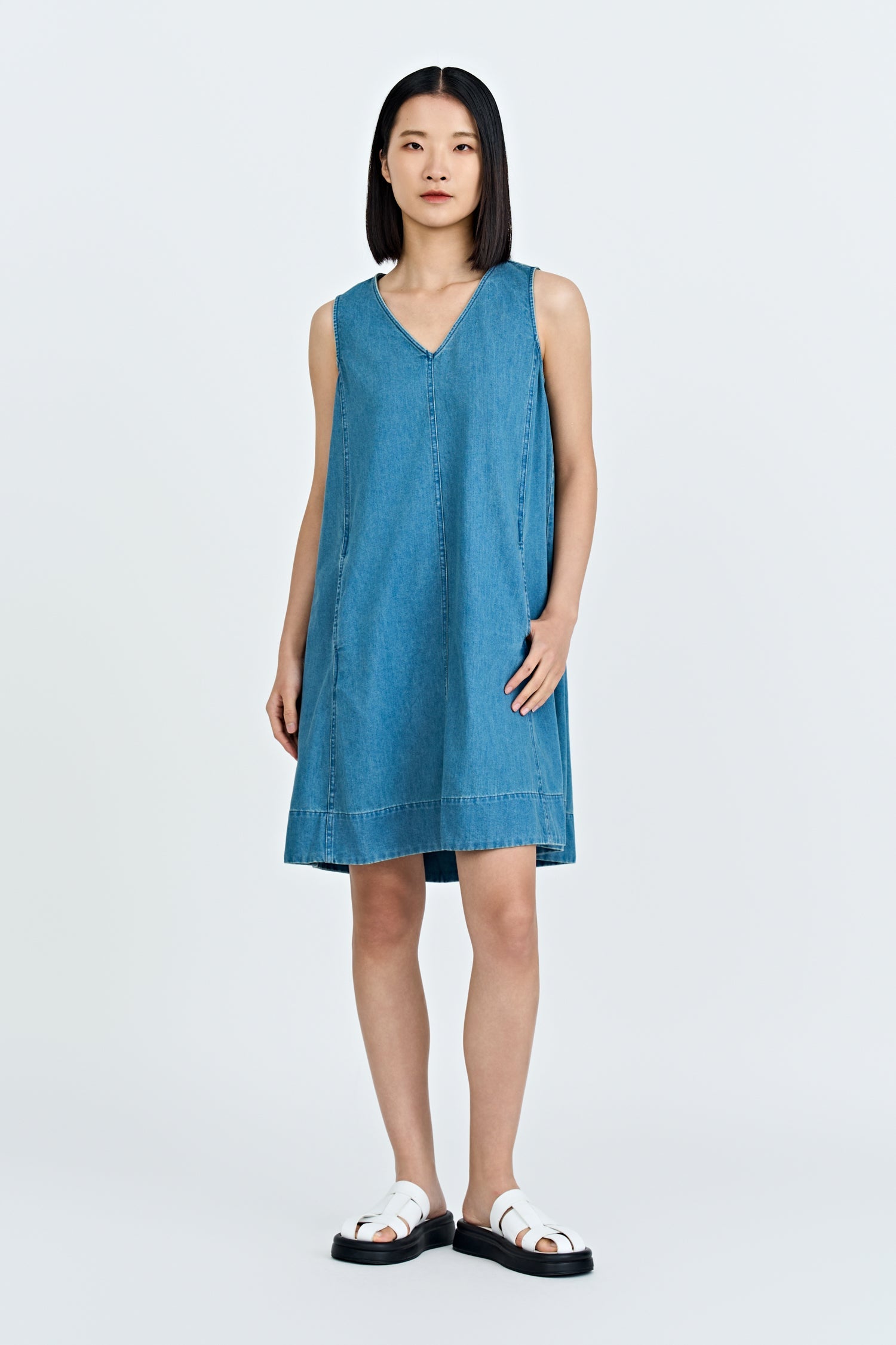 Denim Panel Dress - Denim