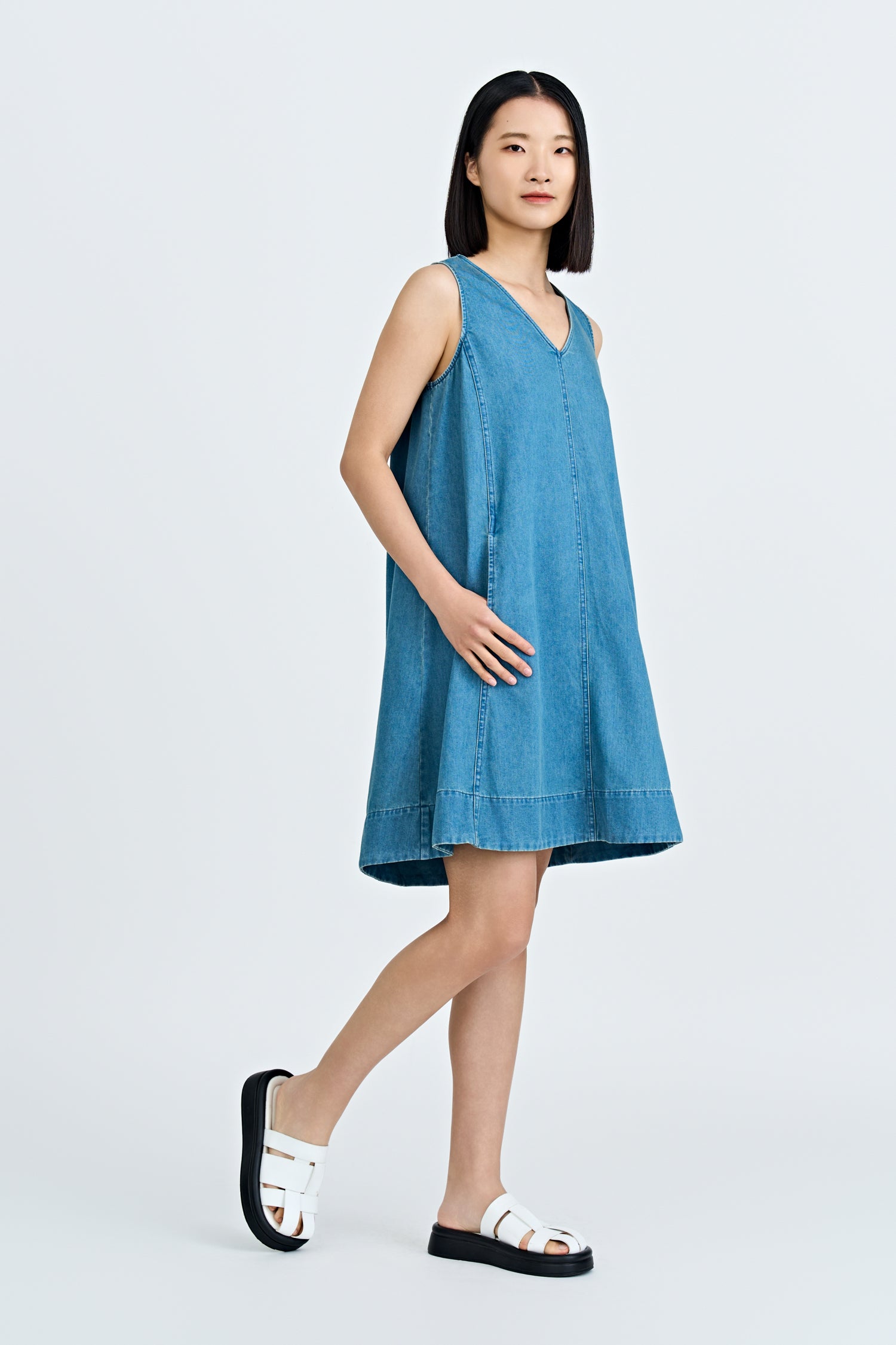 Denim Panel Dress - Denim