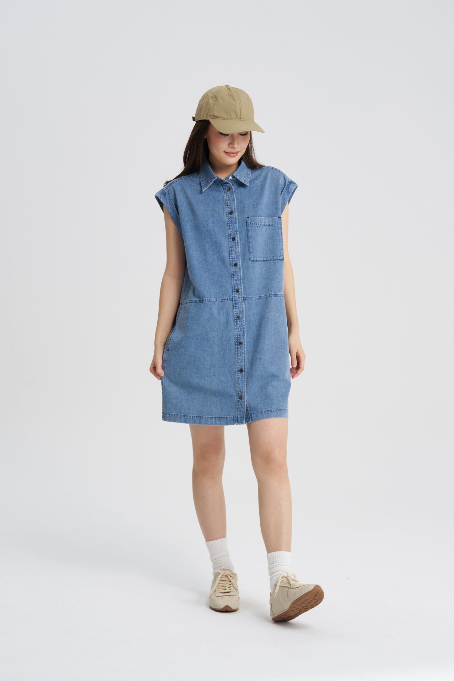 Roll-up Cuff Dress - Denim