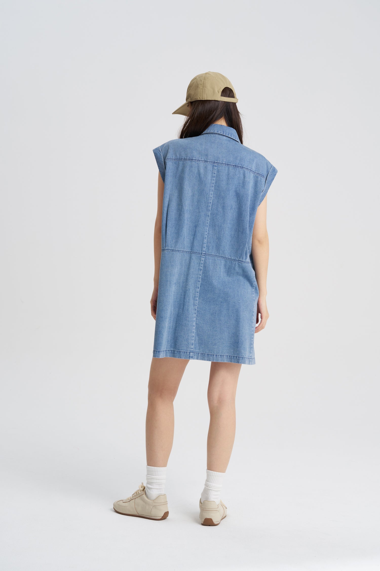 Roll-up Cuff Dress - Denim