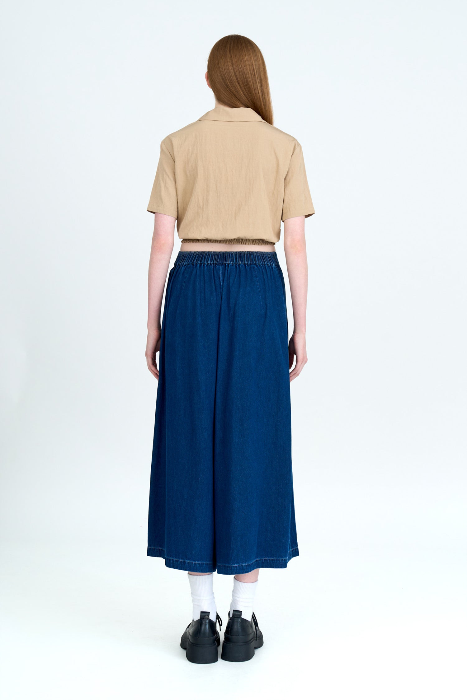 Denim Pleated Culottes - Dark Denim