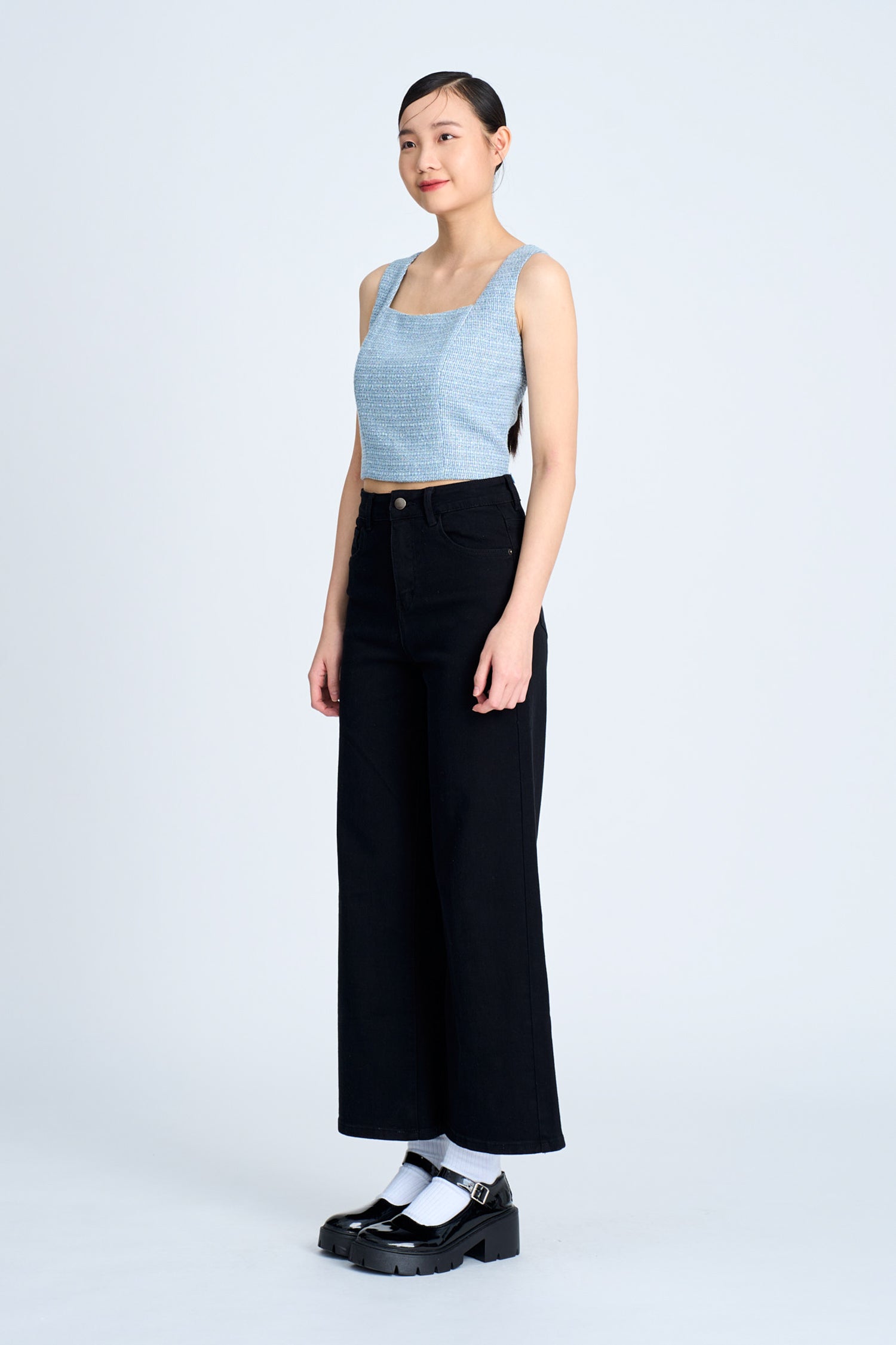 Cotton Twill High Waisted Jeans - Black