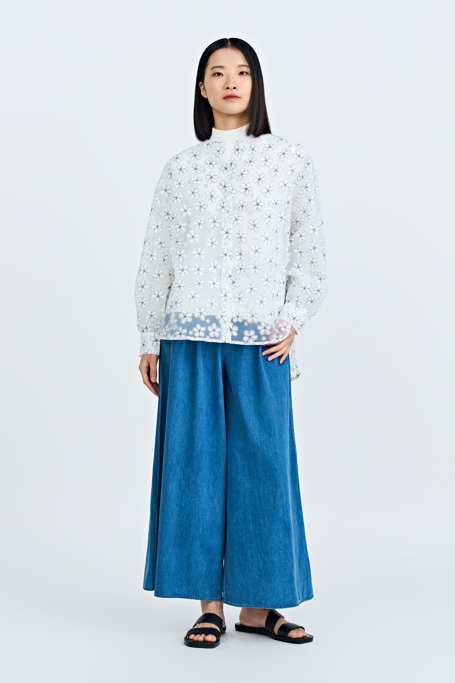 Denim Pull-Up Trousers - Denim