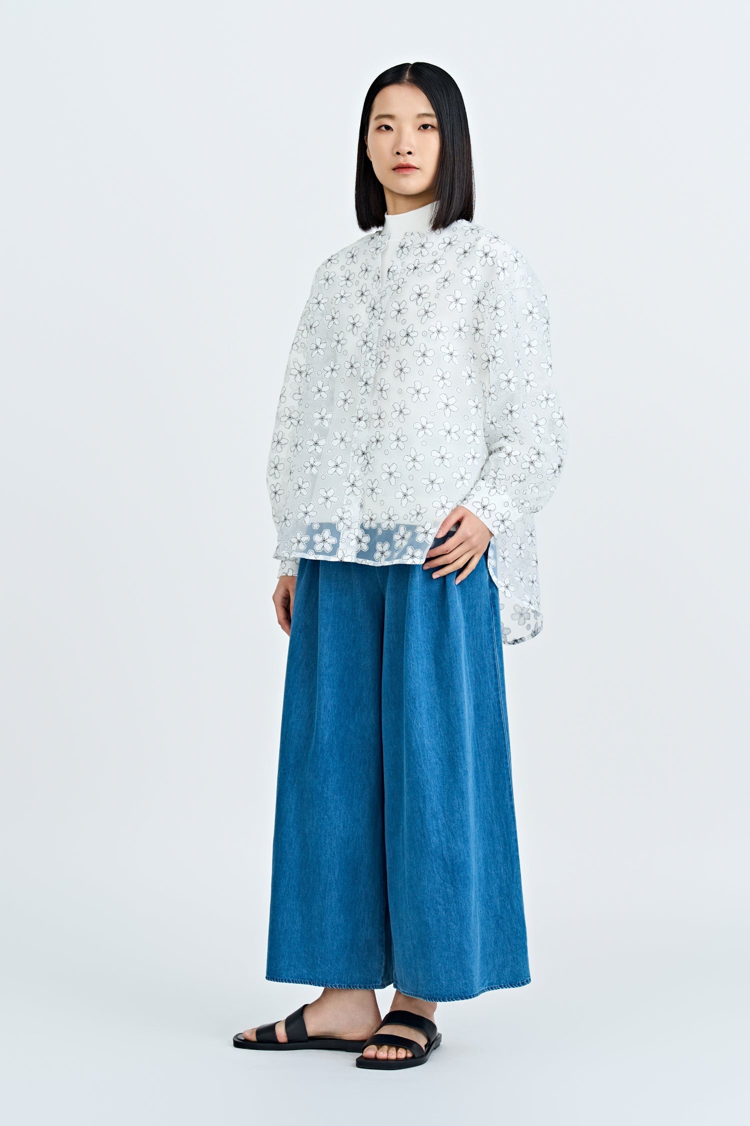 Denim Pull-Up Trousers - Denim