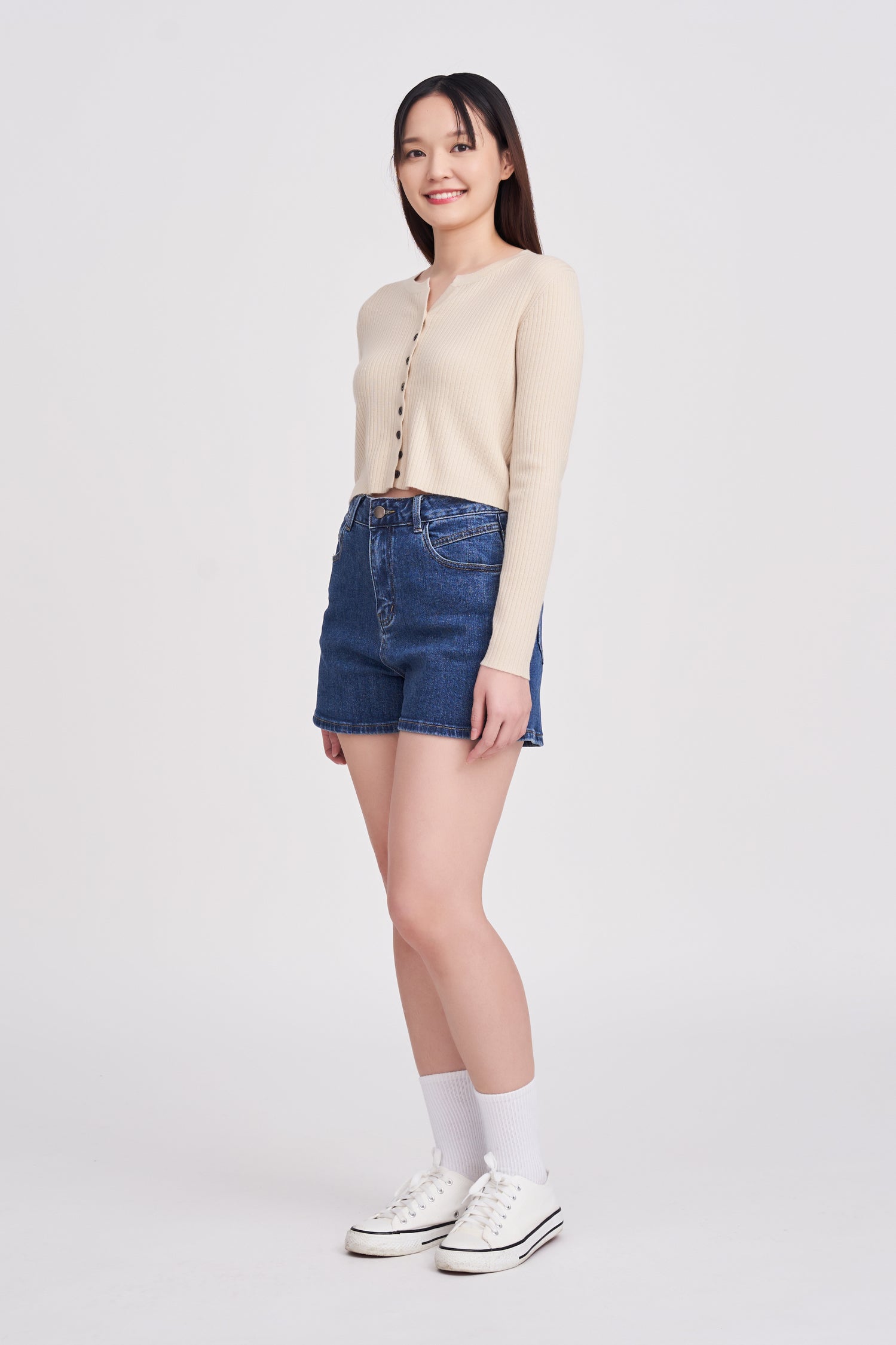Denim High-Waisted Shorts - Dark Denim