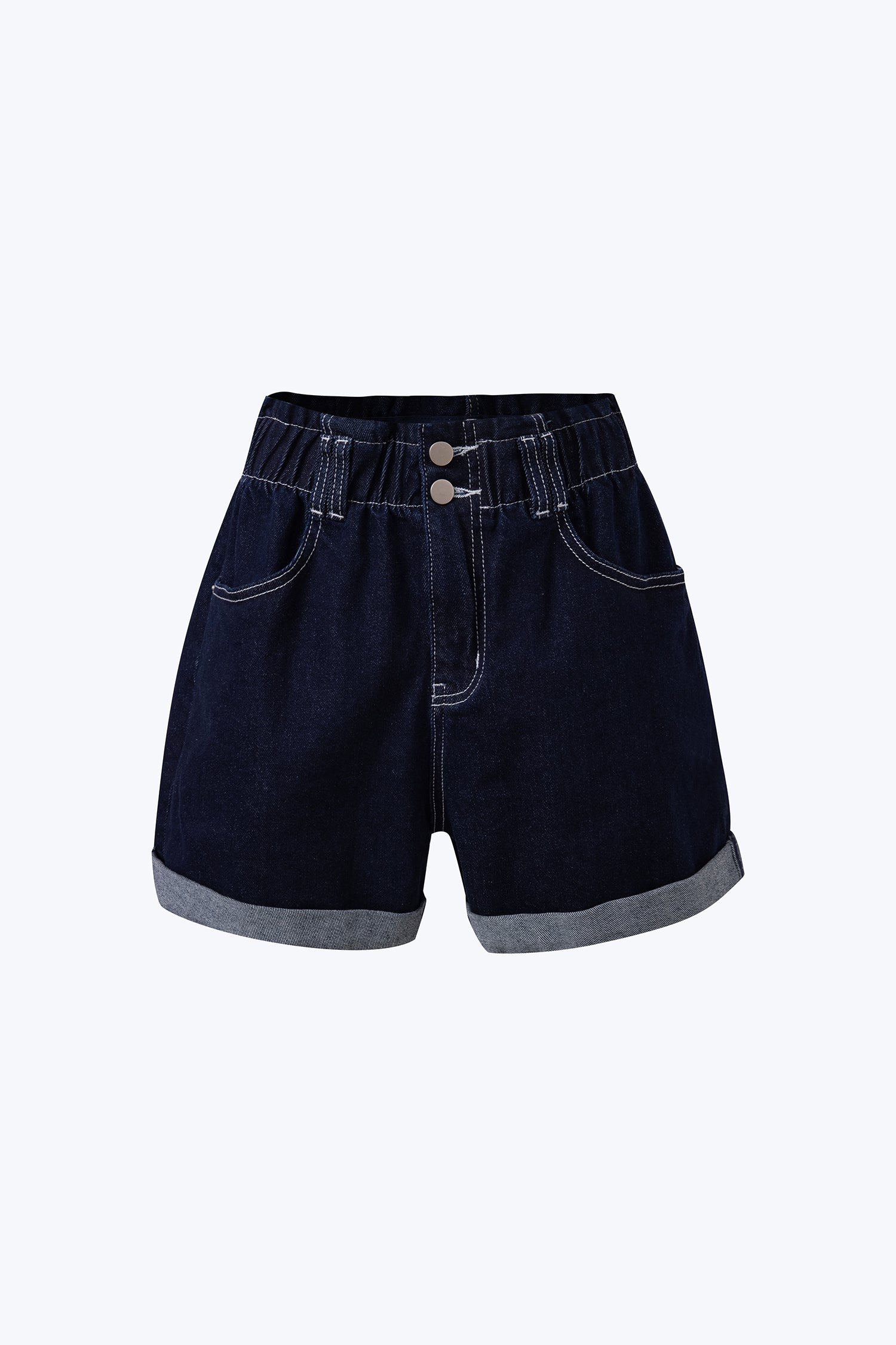Denim Paper Bag Shorts - Dark Denim