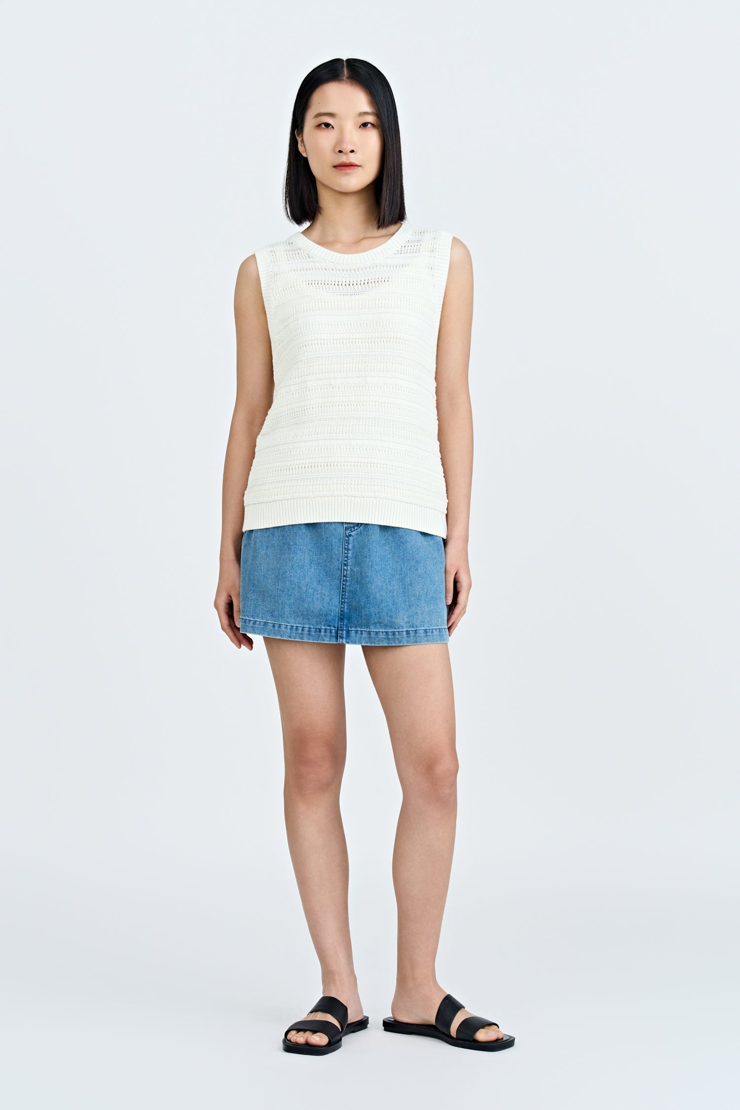 Denim Double Waistband Skort - Denim