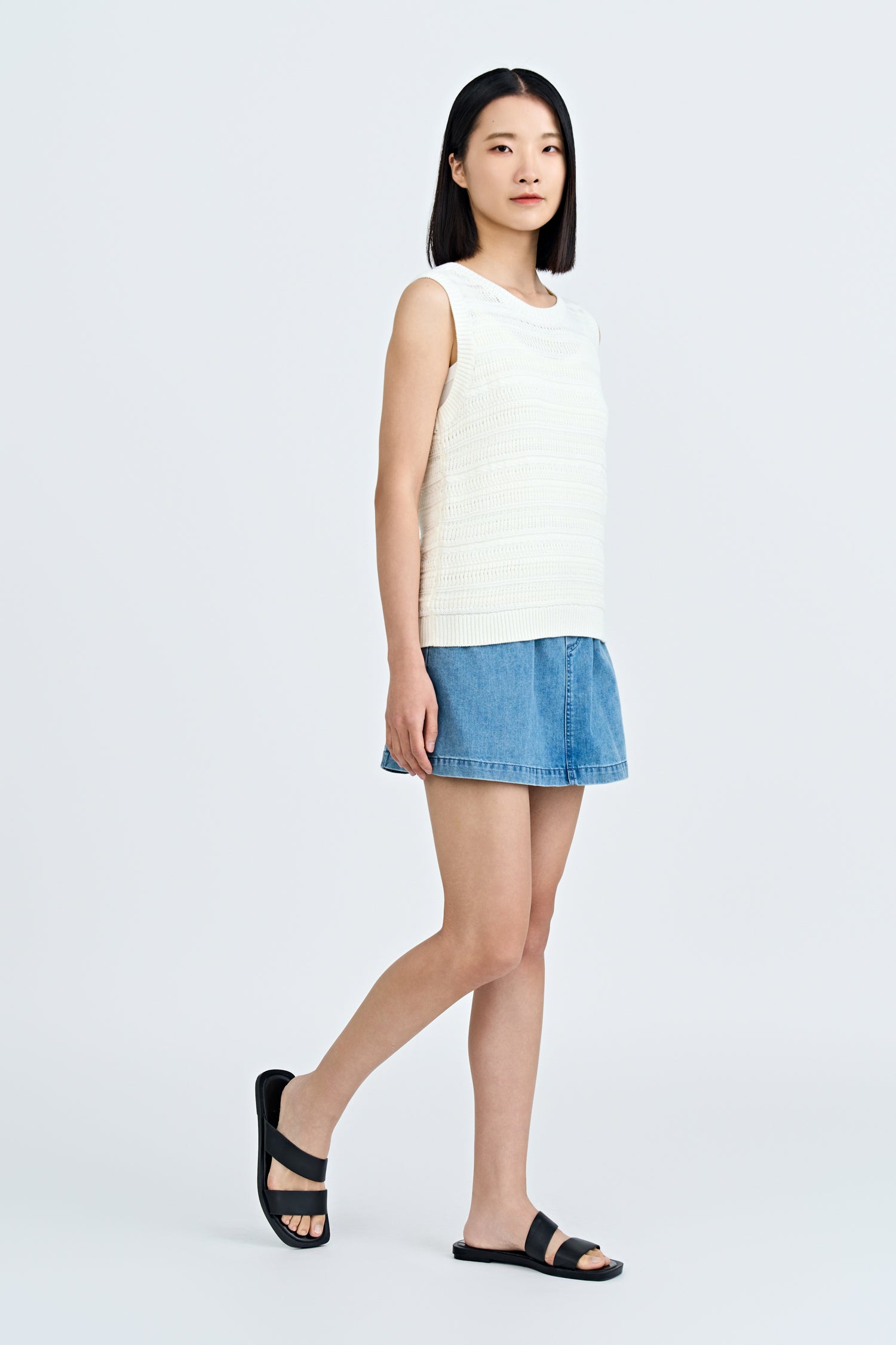 Denim Double Waistband Skort - Denim