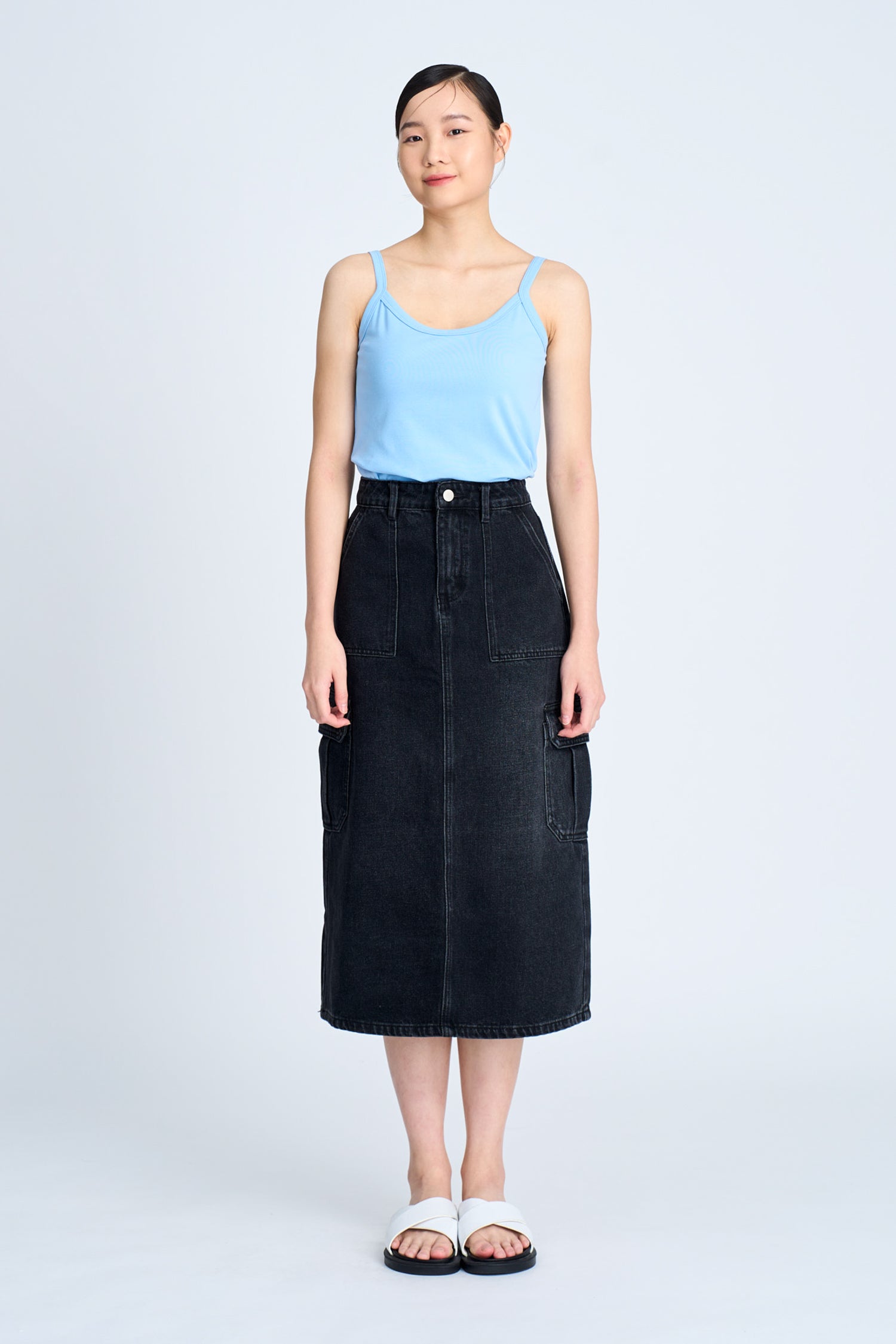 Denim Cargo Skirt - Black [AT]