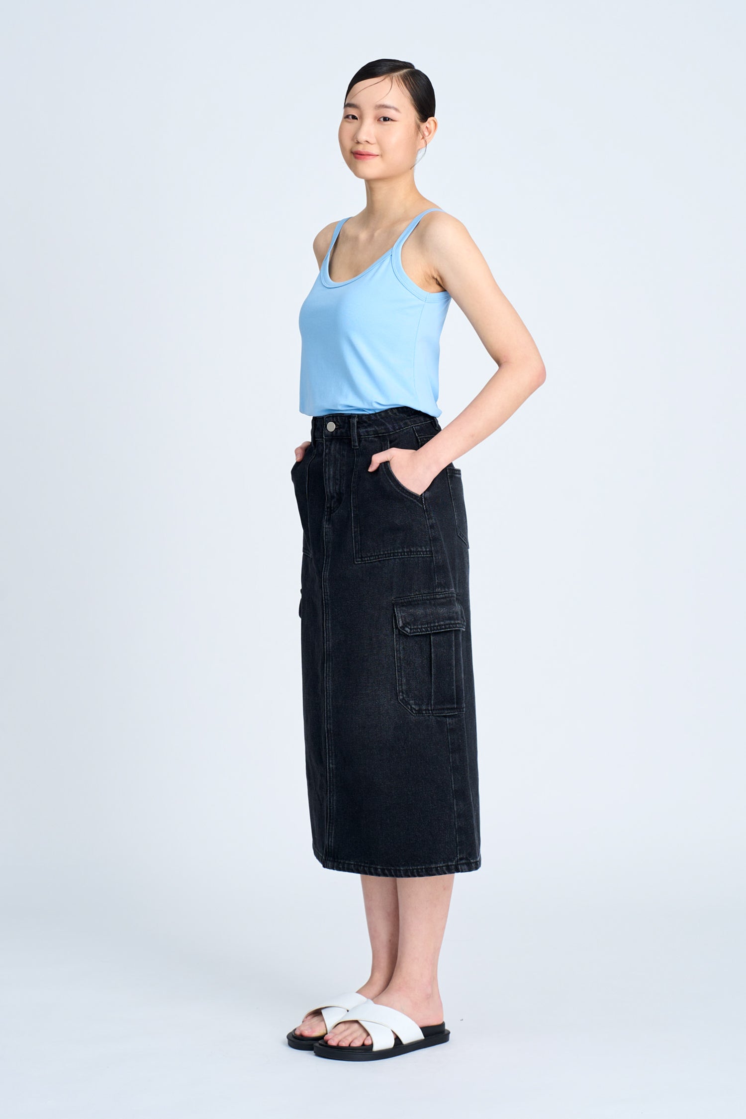 Denim Cargo Skirt - Black [AT]