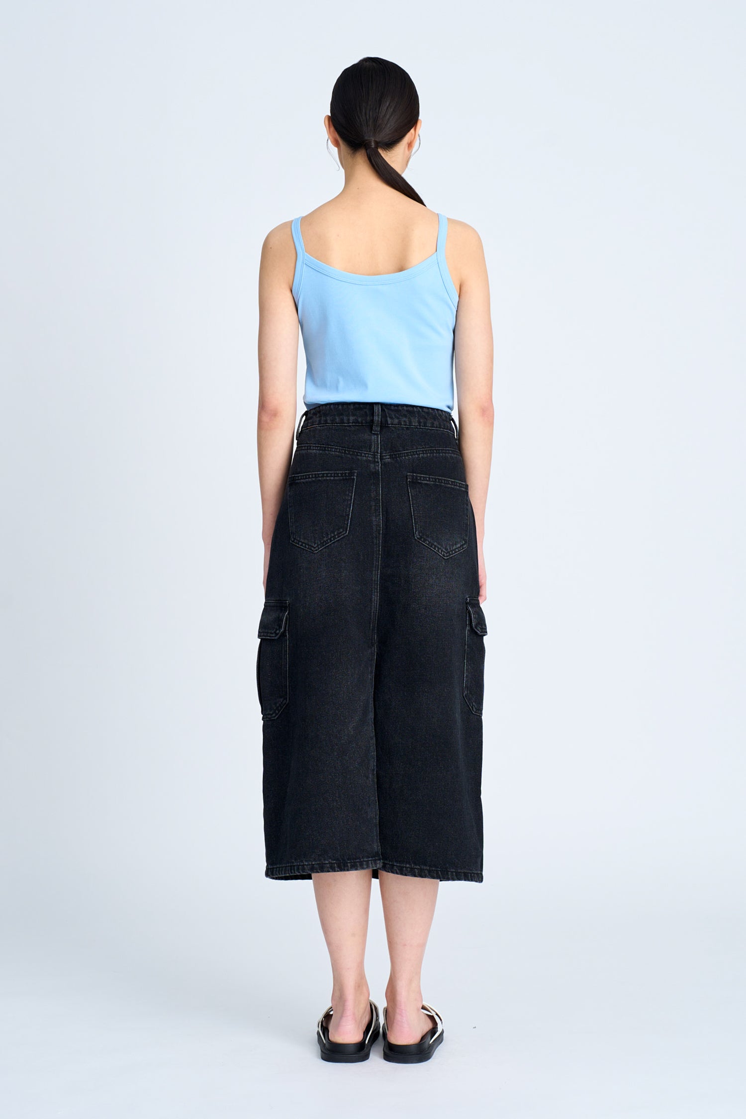 Denim Cargo Skirt - Black [AT]