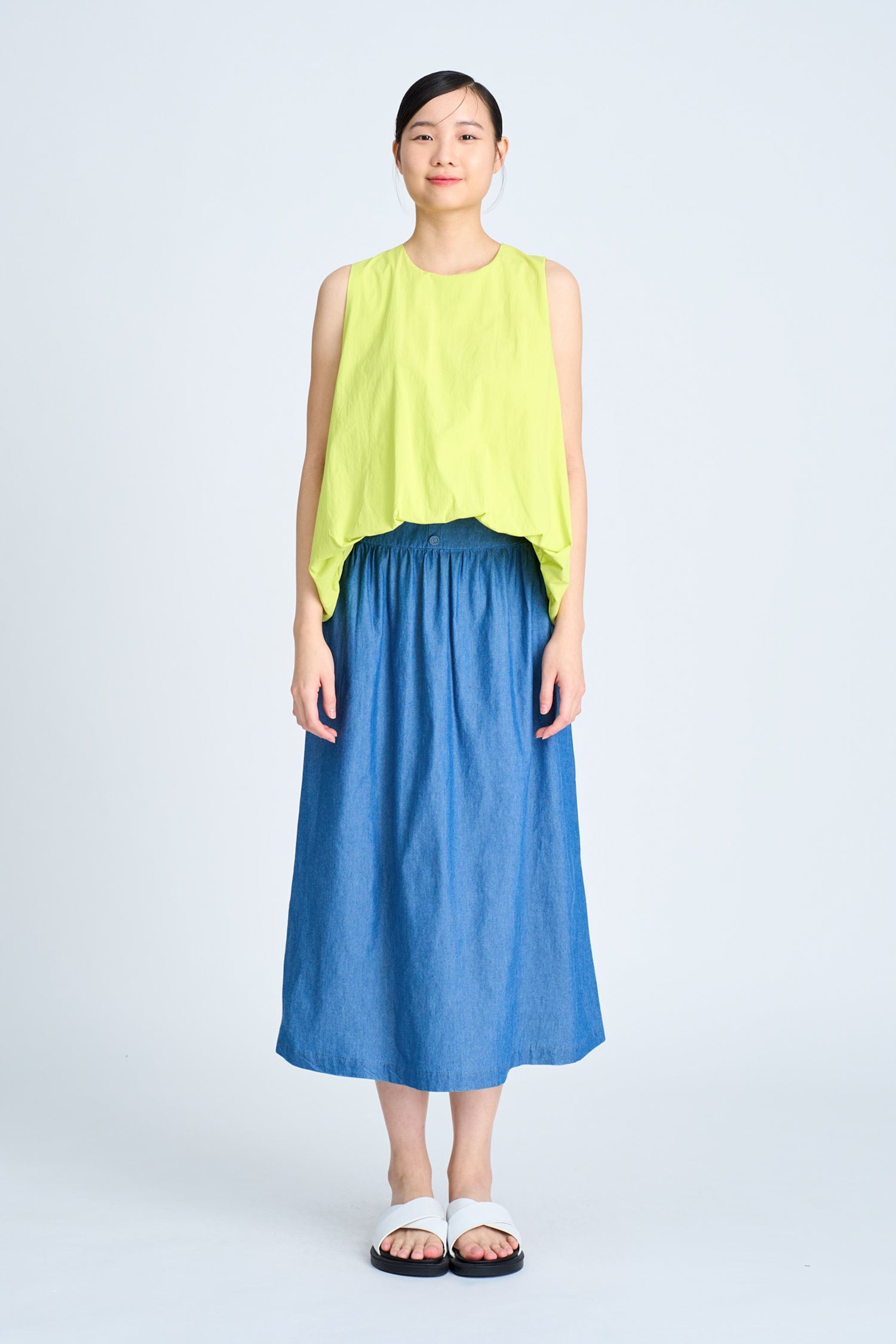 Gather Button Front Skirt - Denim [AT]