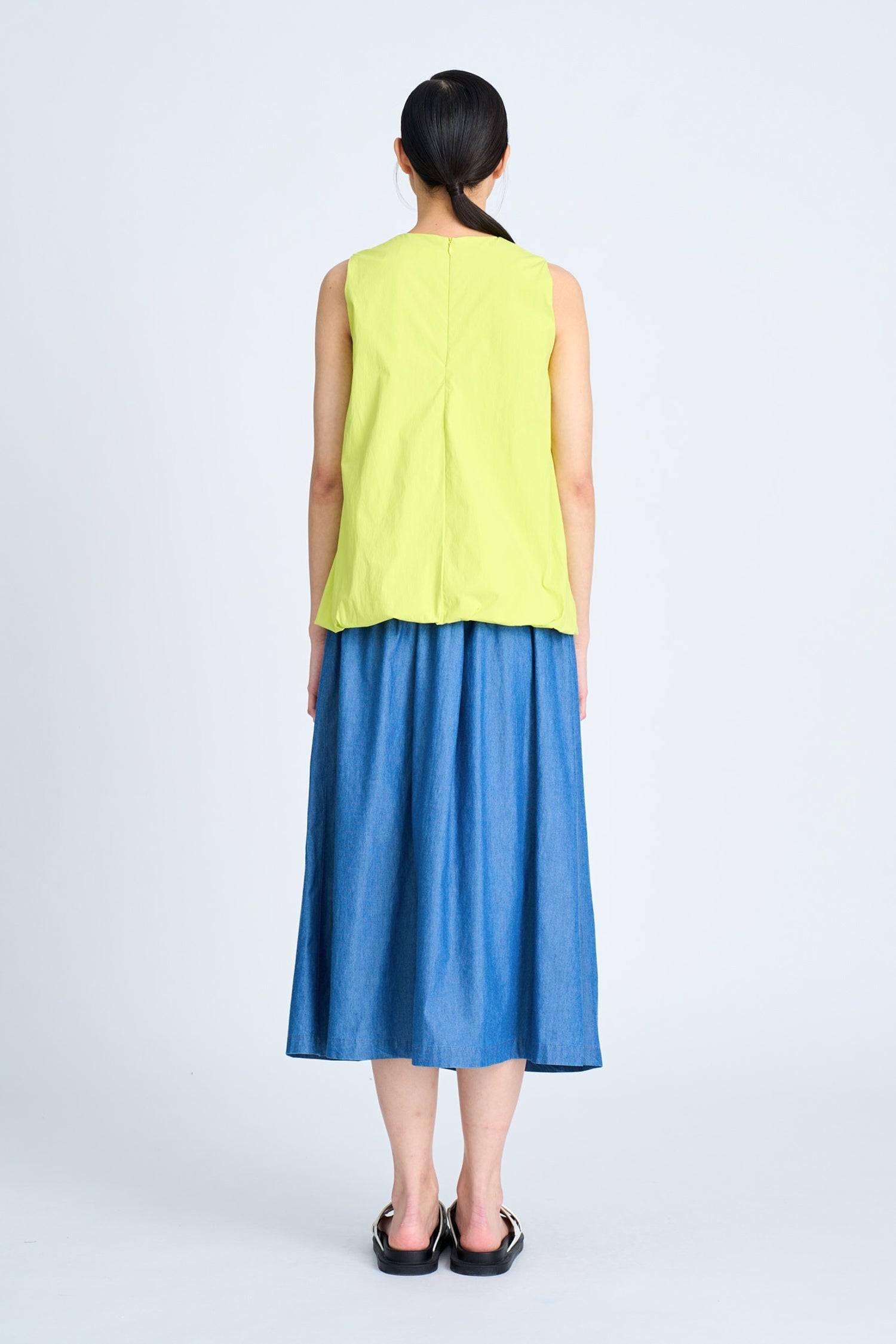 Gather Button Front Skirt - Denim [AT]