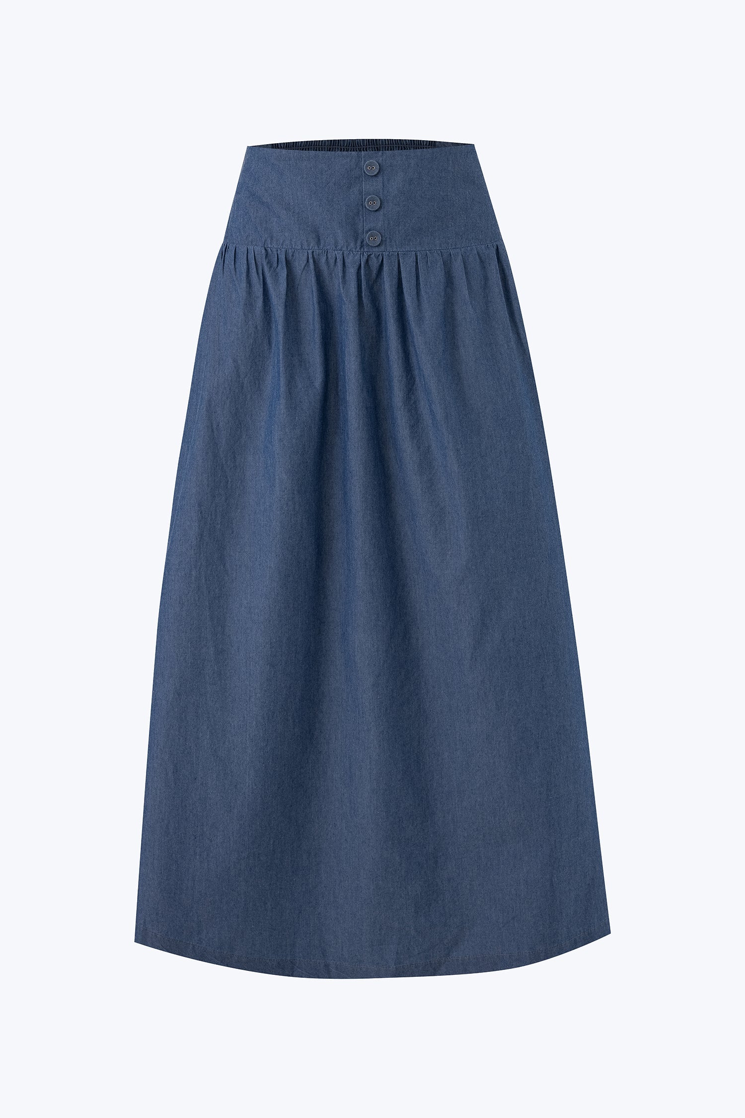 Gather Button Front Skirt - Denim [AT]