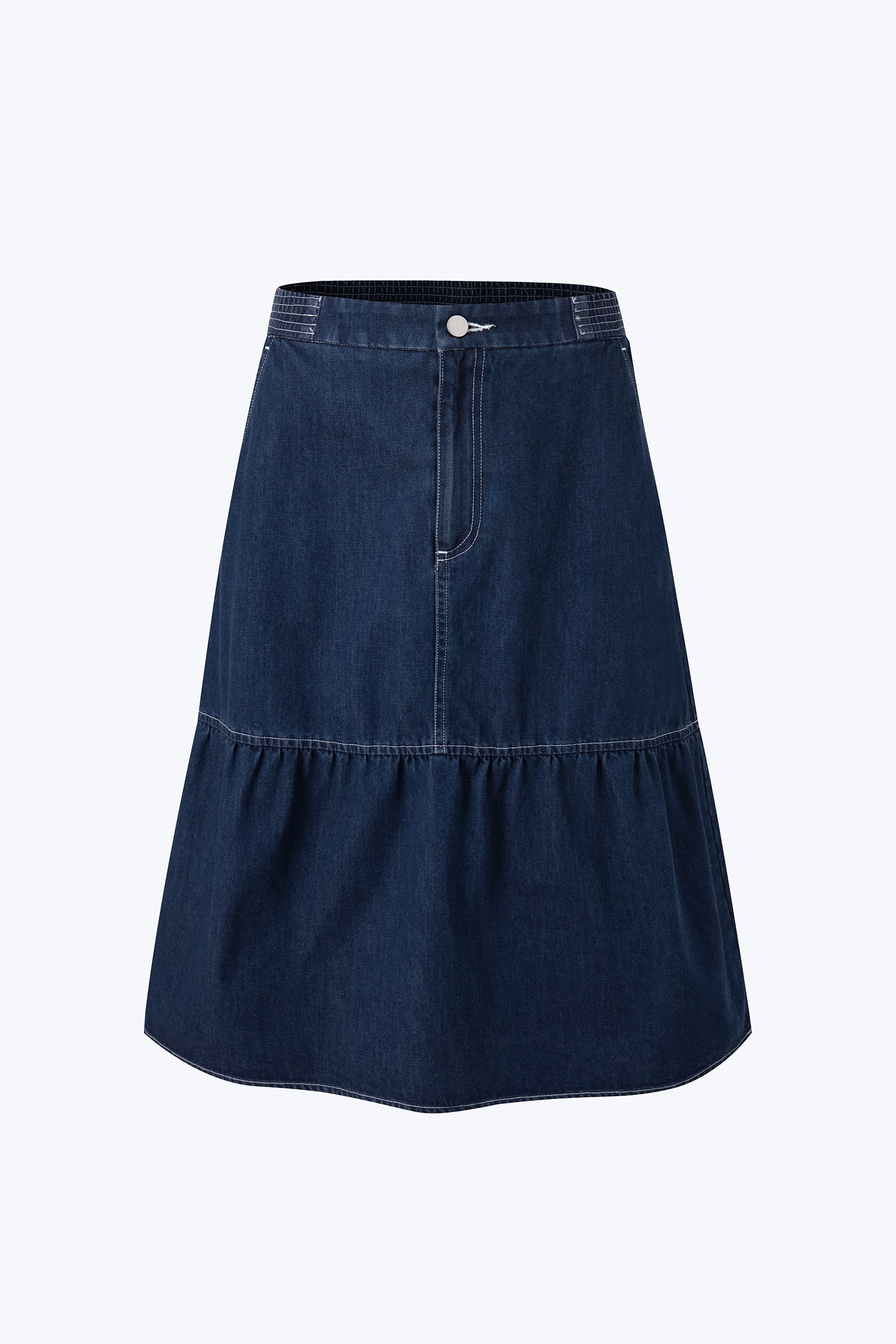 Denim Ruffle Hem Skirt - Dark Denim