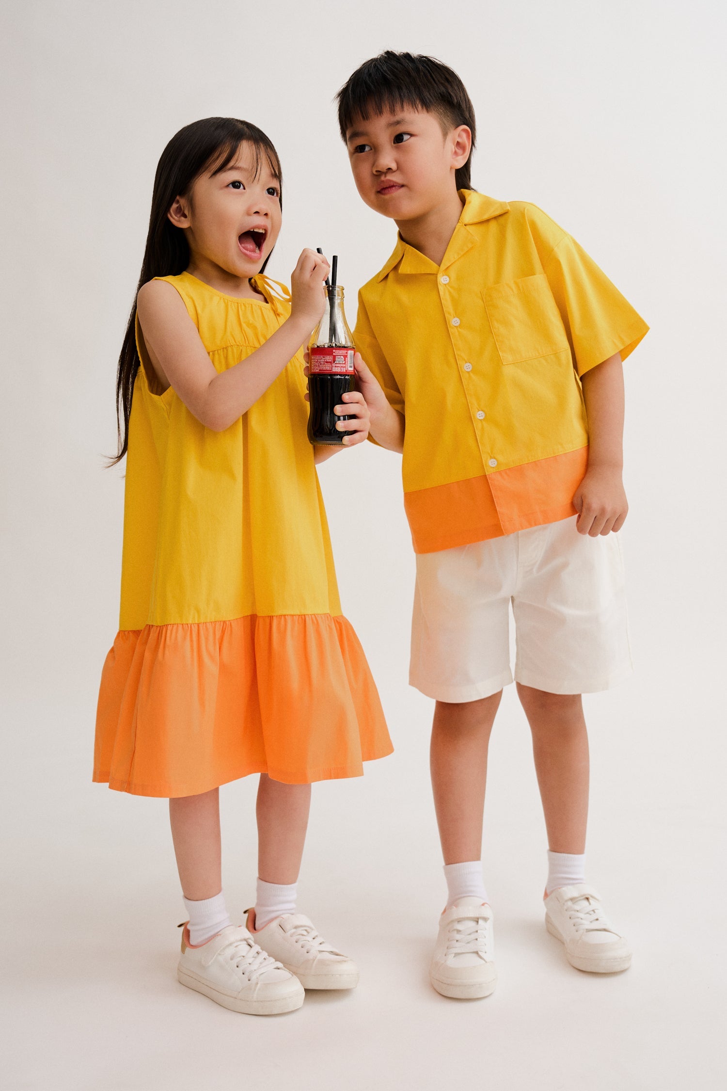 Colour Block Open Collar Shirt - Sunray [AT]