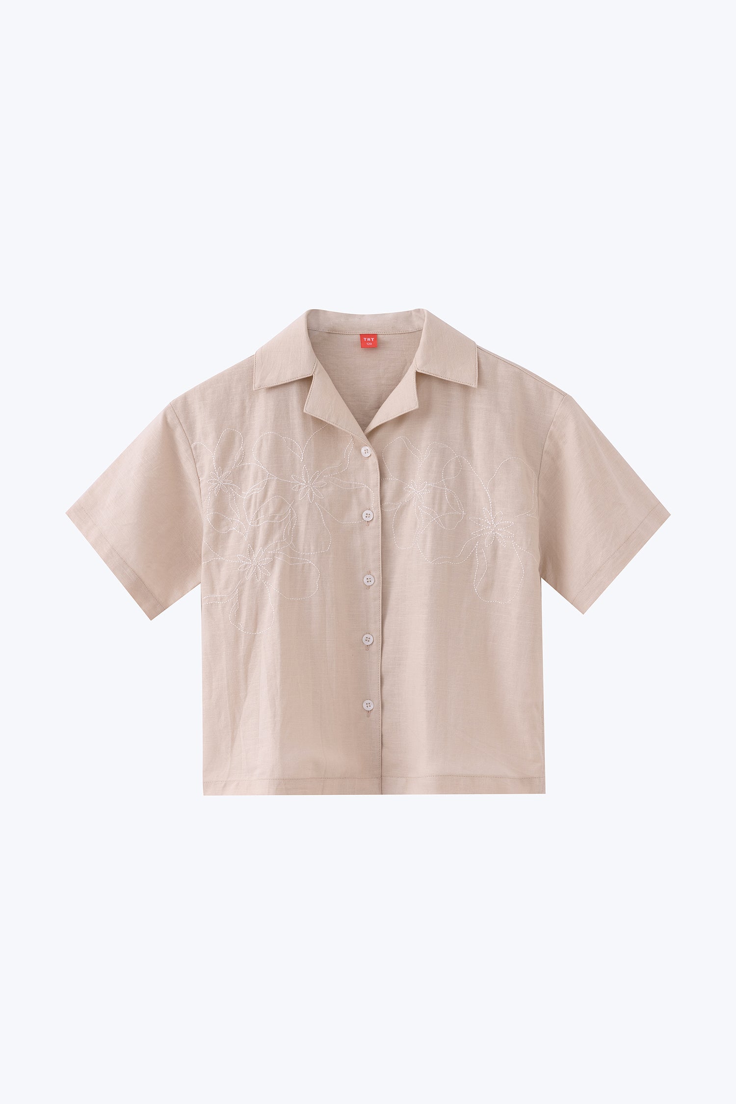 Floral Embroidery Cuban Shirt - Sand