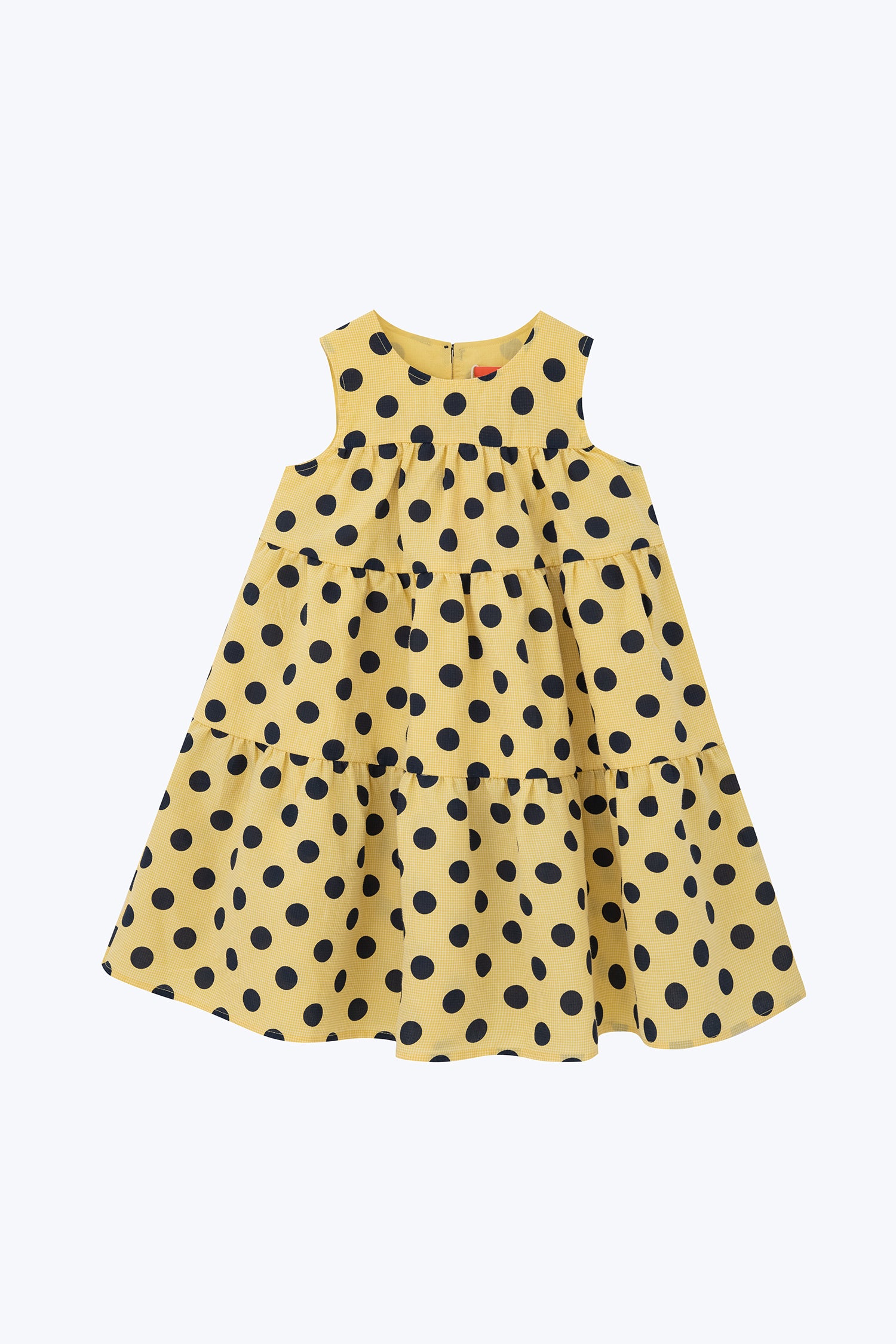 Four Tiered Girls Polka Dot Dress - Baby Yellow [AT]