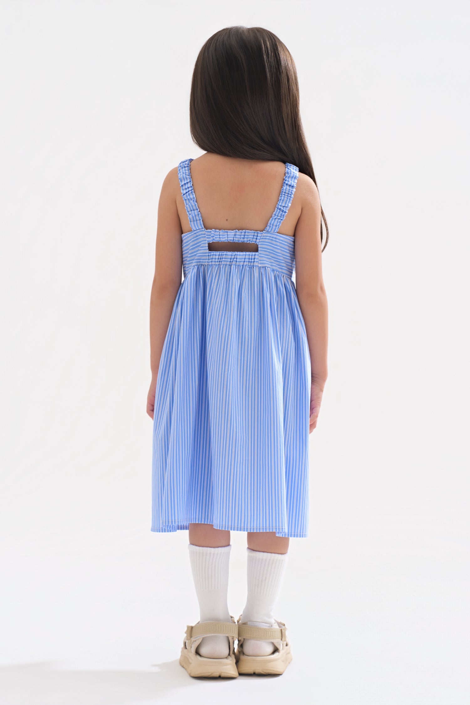 Striped Shoulder Strap Dress - Blue Stripes