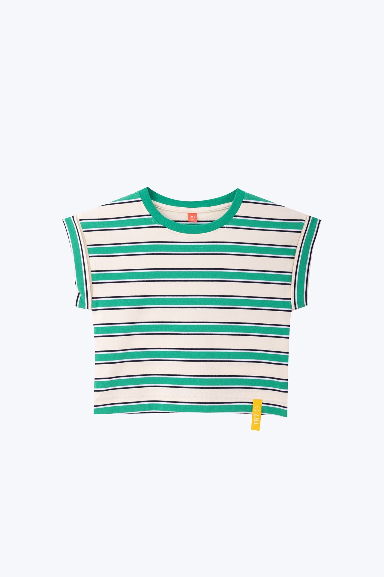 Turned Up Cuff Stripe Tee - Green