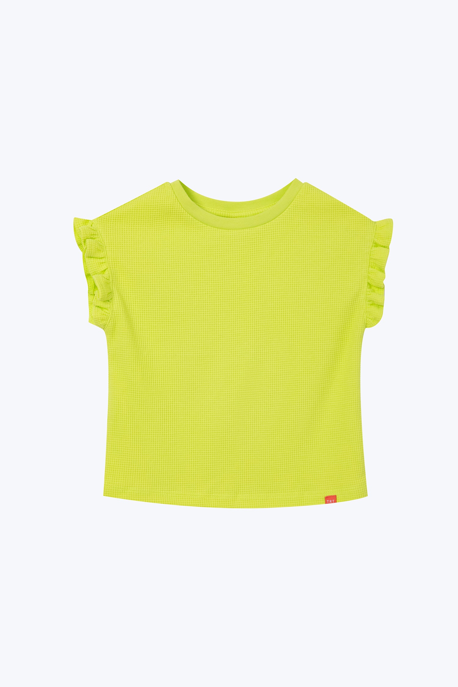 Ruffle Sleeve Waffle Tee - Chartreuse