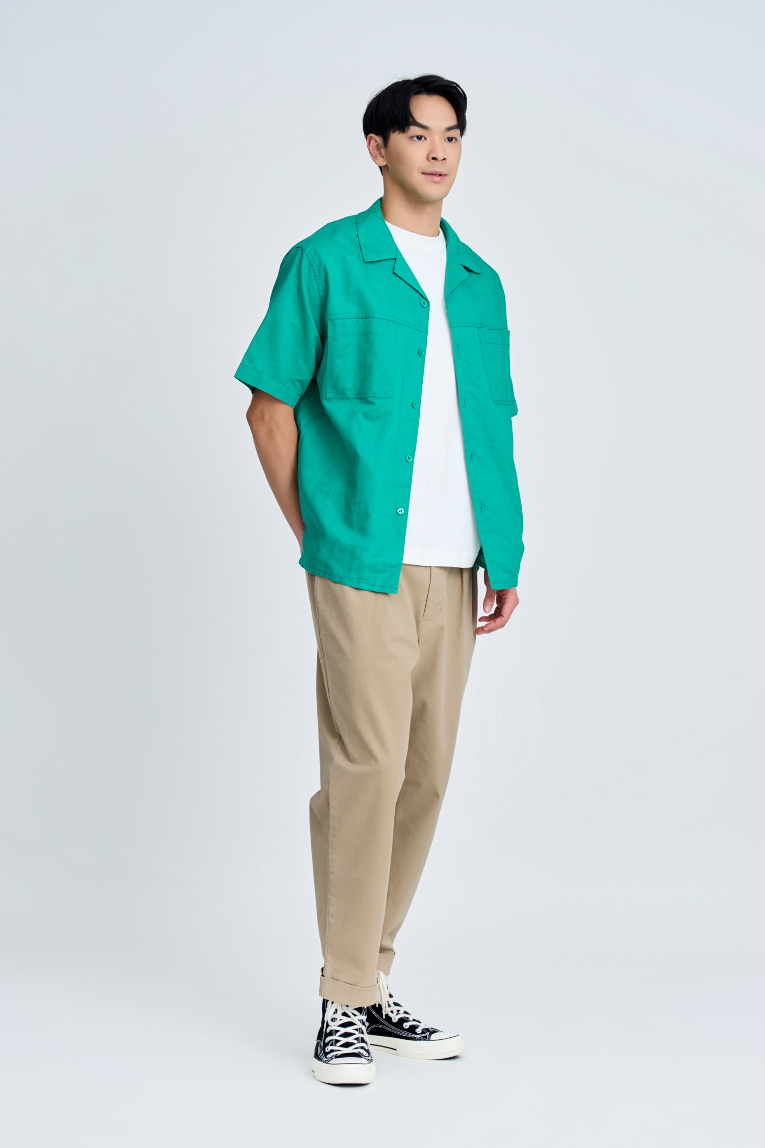 Relaxed-Fit Open Collar Shirt - Forest Green [AT]