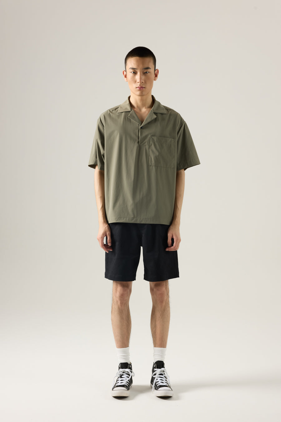 Relaxed Fit Cuban Collar Short Sleeve Shirt - Khaki Green