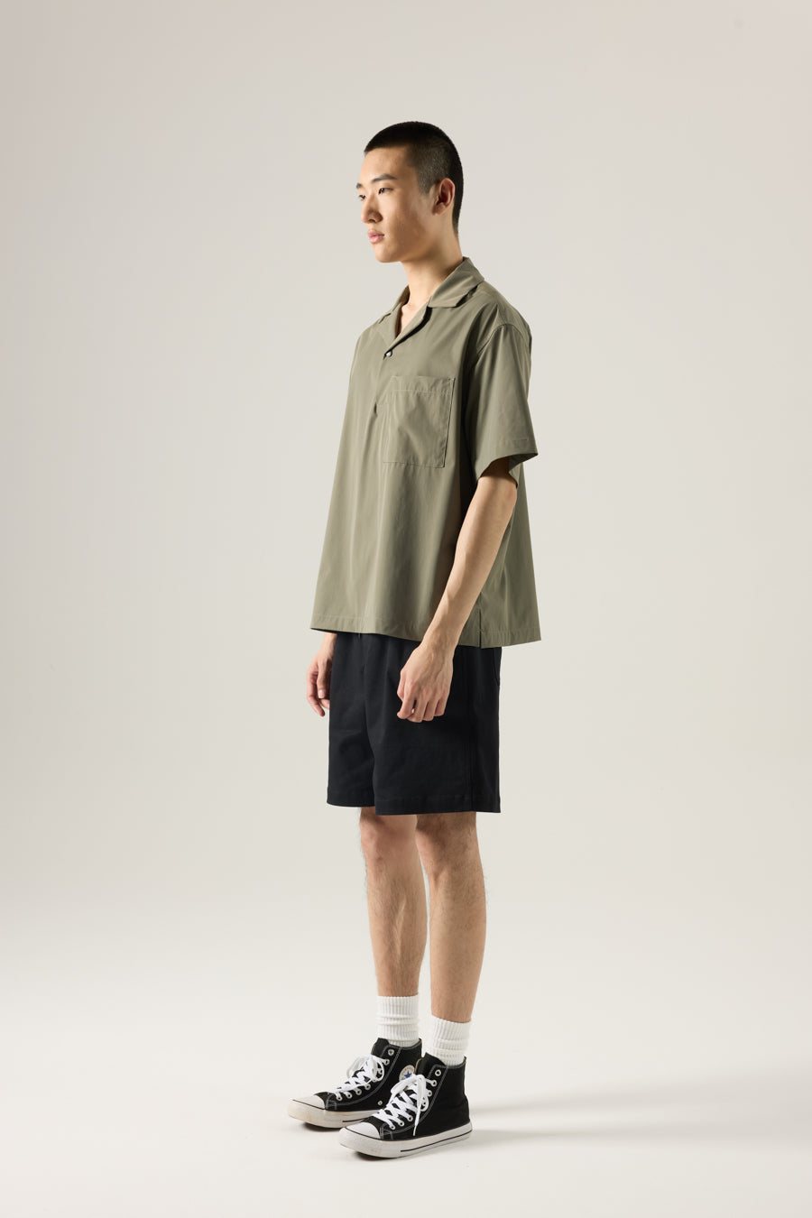 Relaxed Fit Cuban Collar Short Sleeve Shirt - Khaki Green