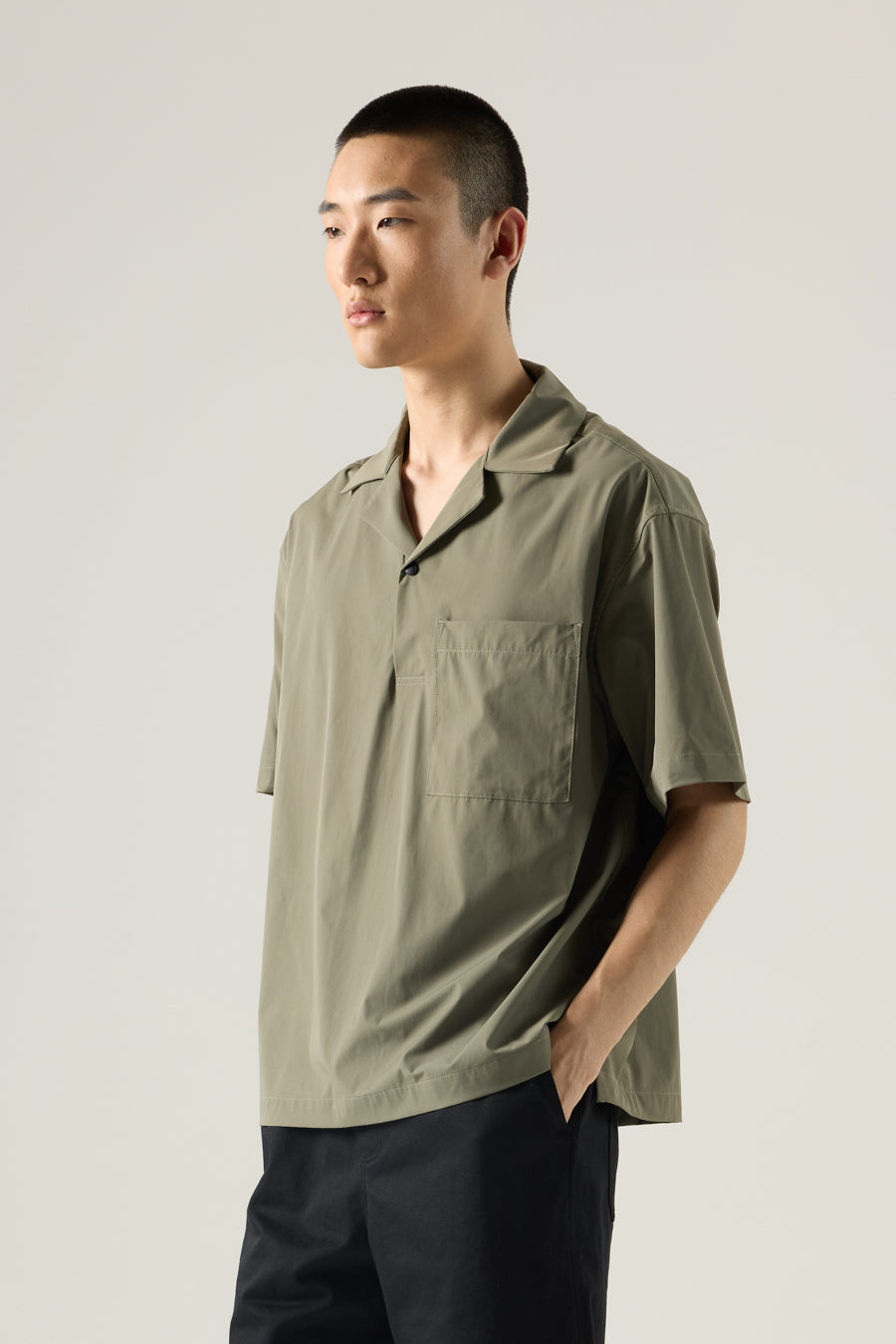 Relaxed Fit Cuban Collar Short Sleeve Shirt - Khaki Green