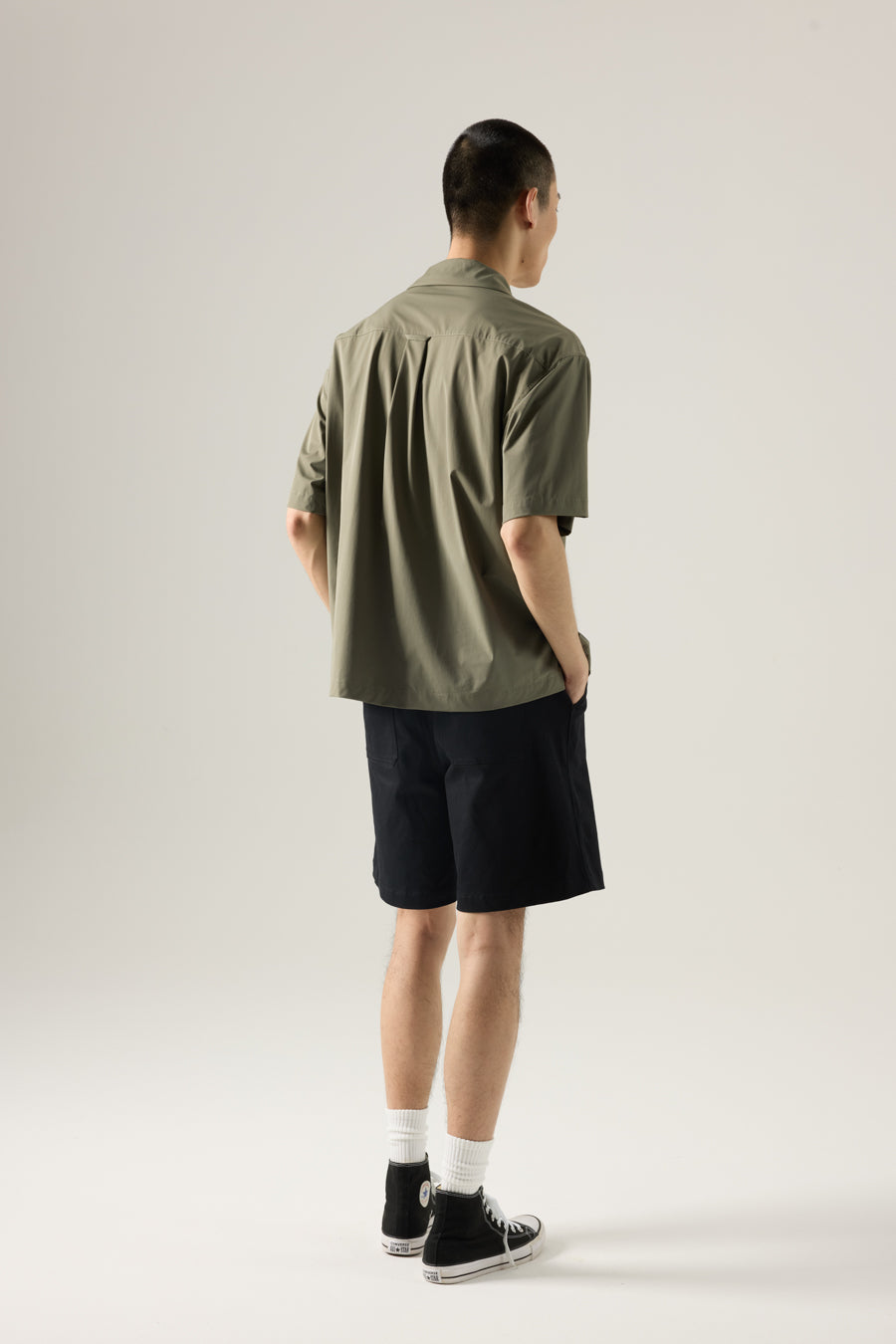 Relaxed Fit Cuban Collar Short Sleeve Shirt - Khaki Green