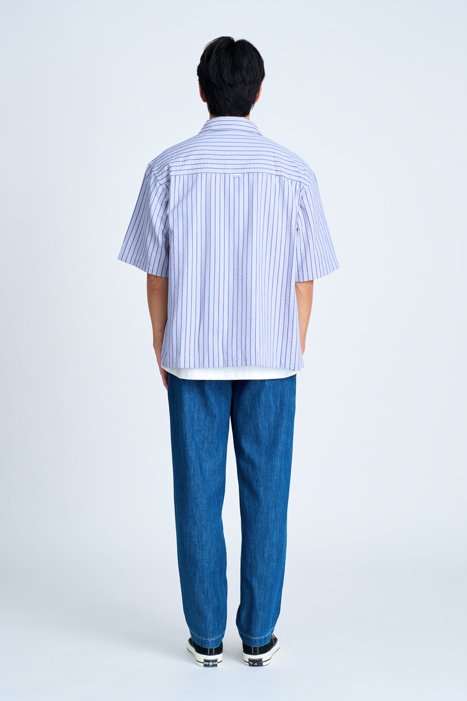 Seersucker Stripes Relaxed Cut Shirt - Stripes Blue [AT]