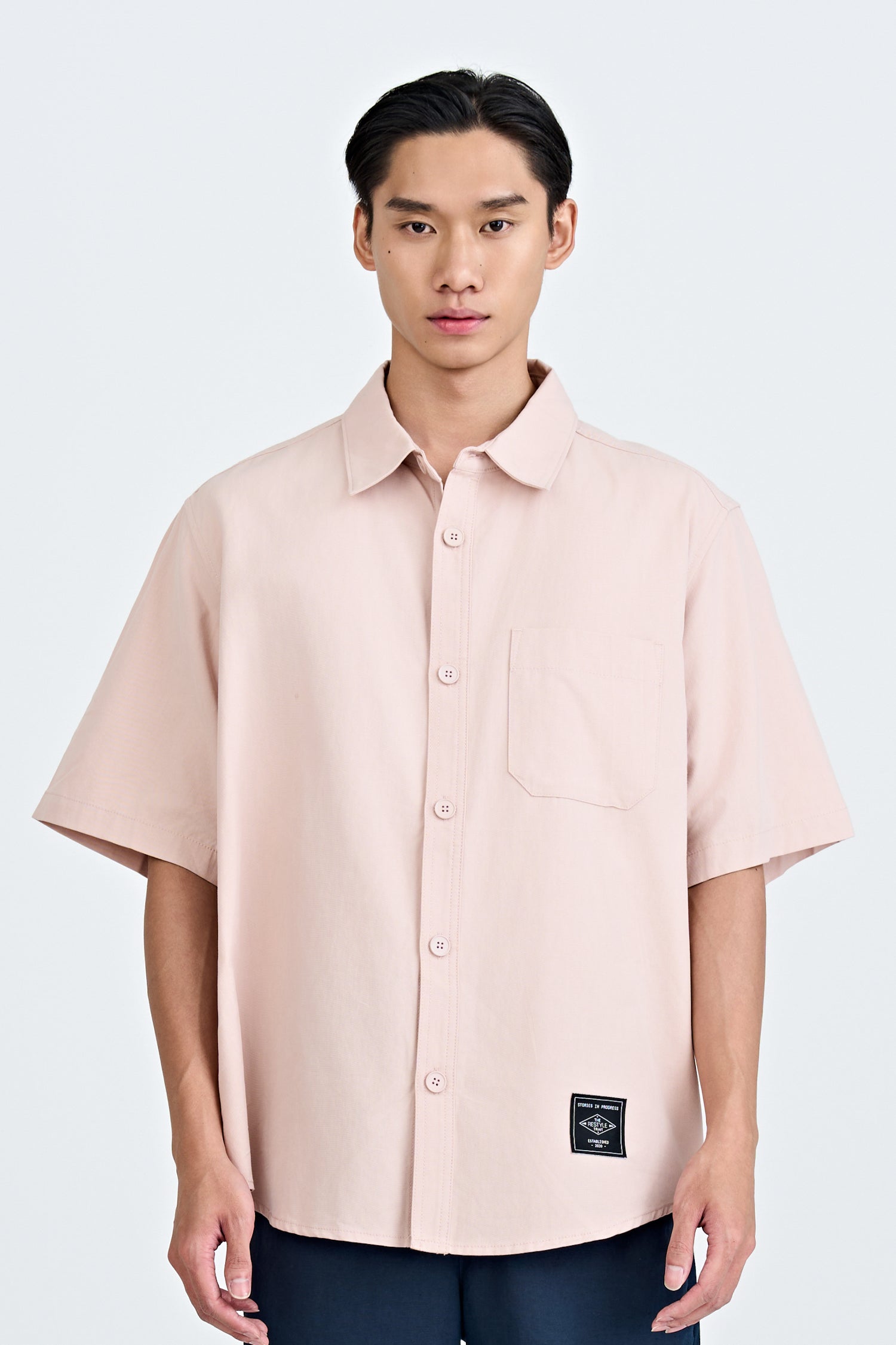 Oversized Shirt With Label At Hem - Blush