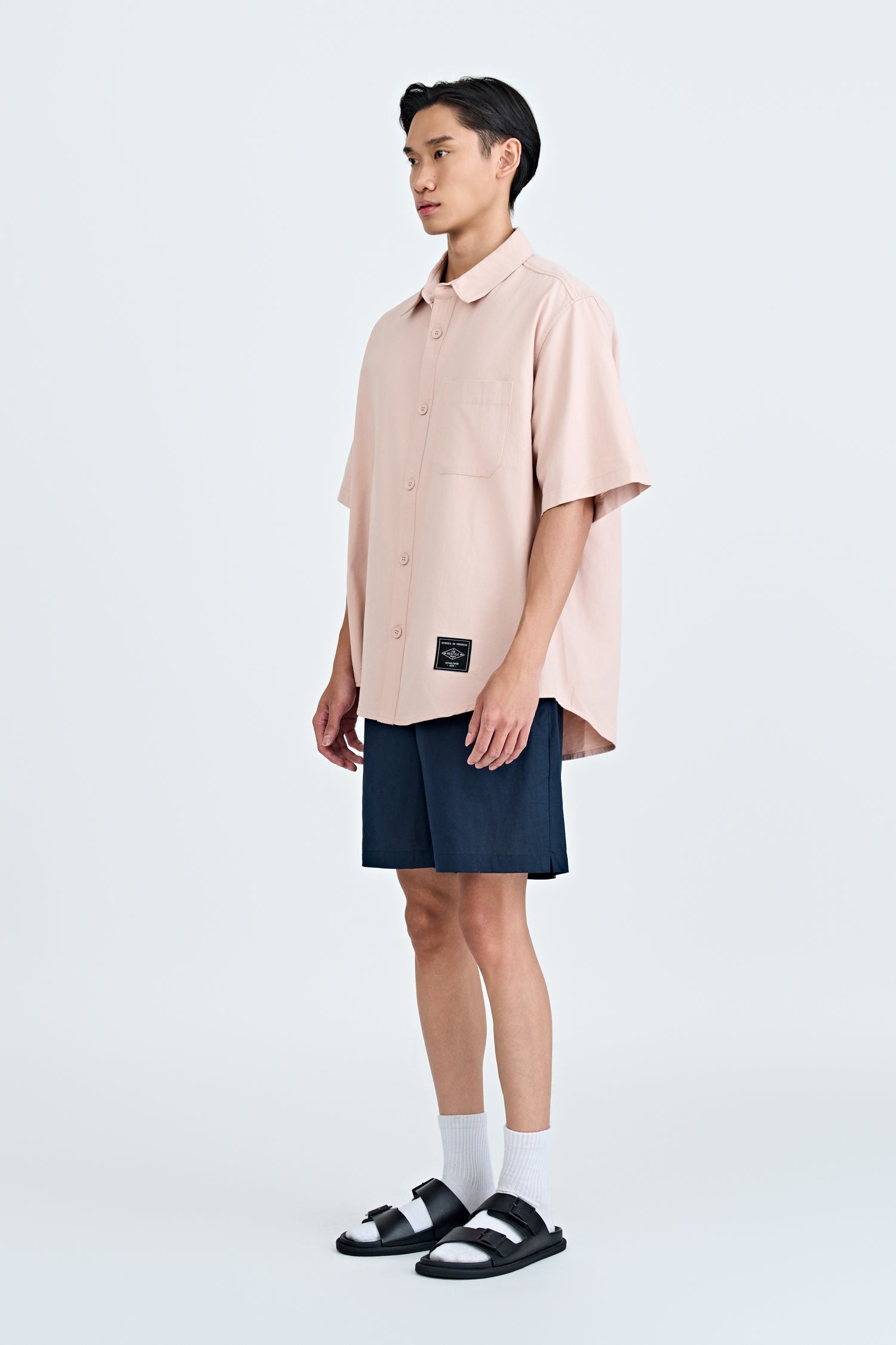 Oversized Shirt With Label At Hem - Blush
