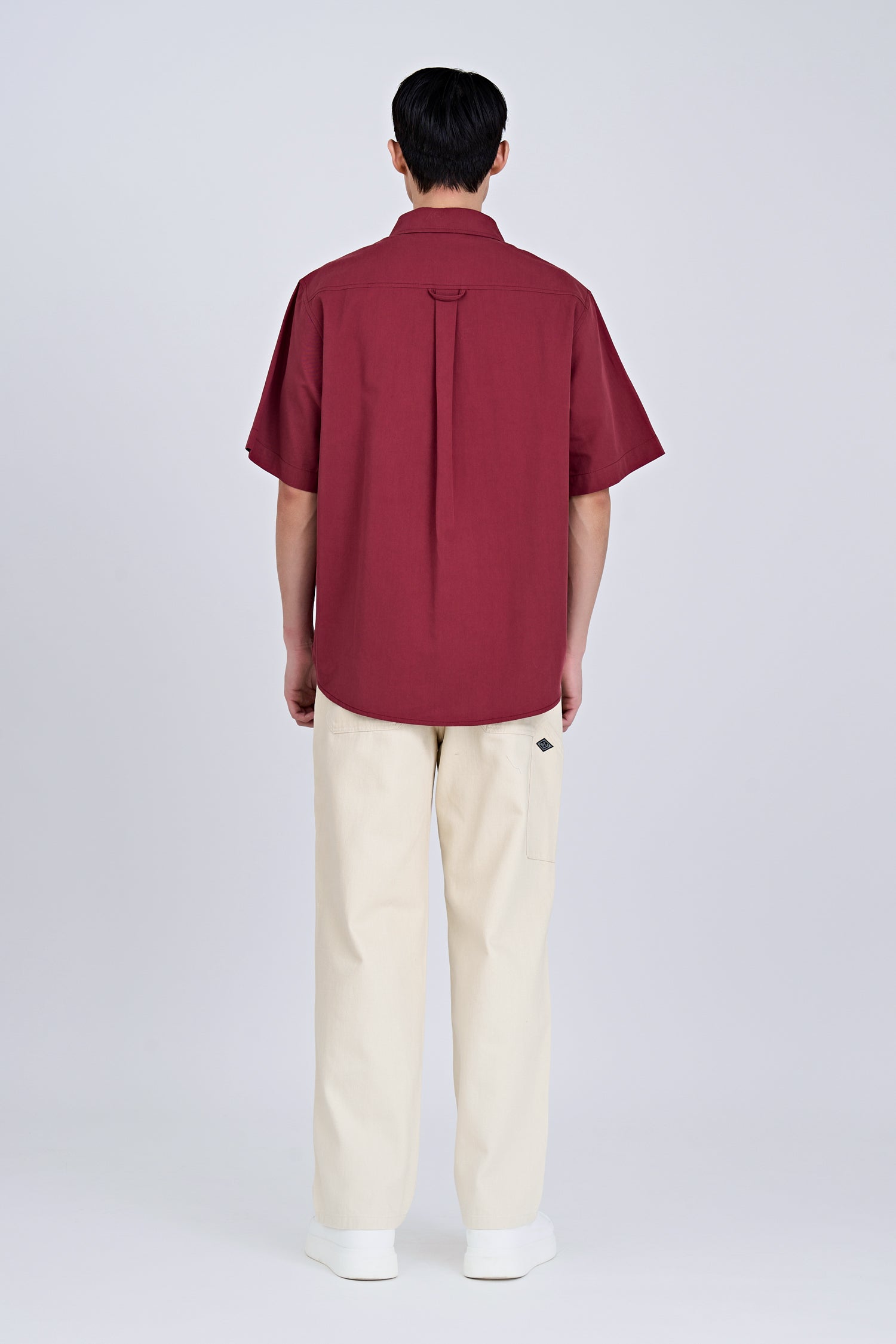 Oversized Shirt With Label At Hem - Maroon [AT]