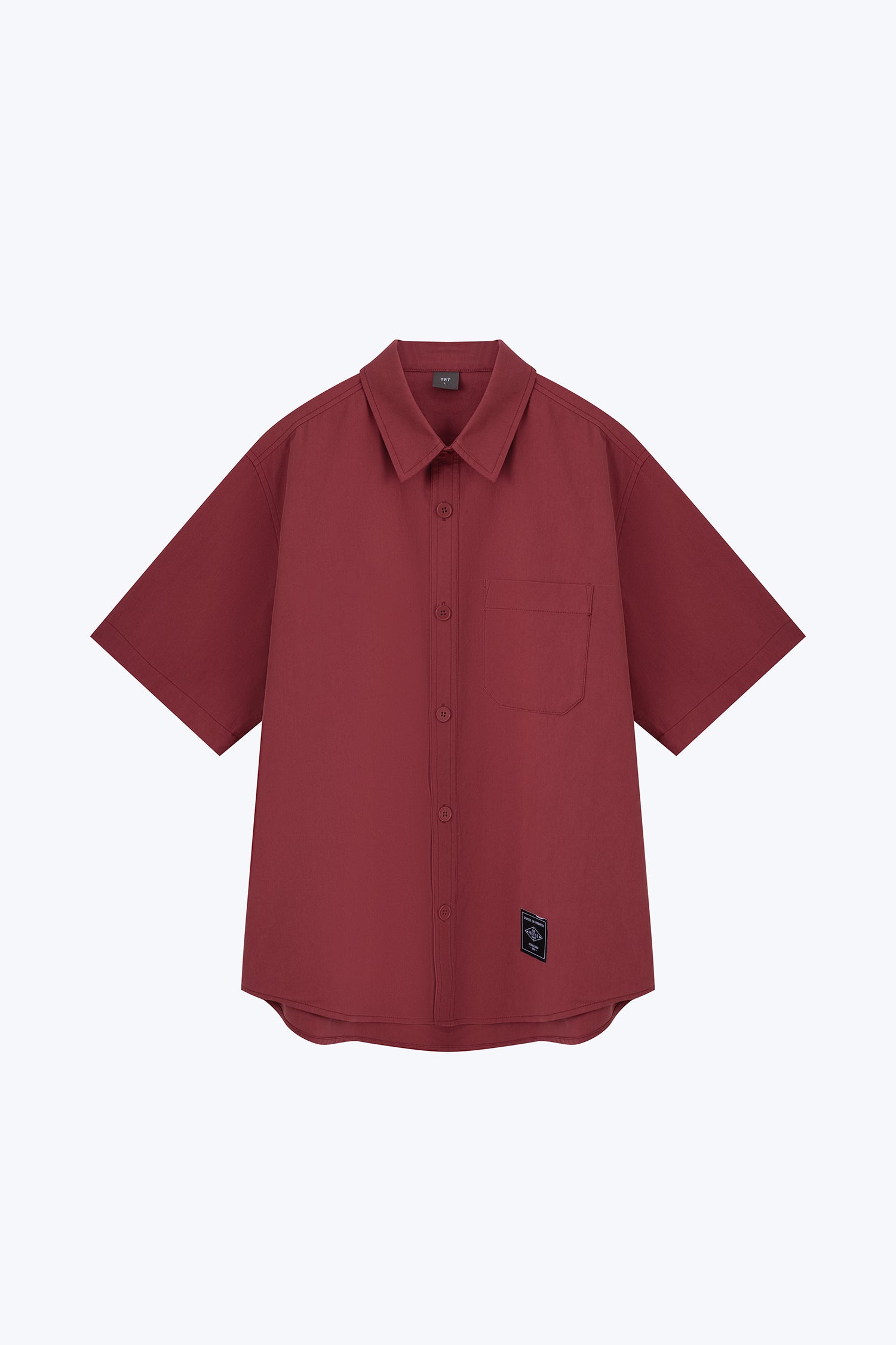 Oversized Shirt With Label At Hem - Maroon [AT]