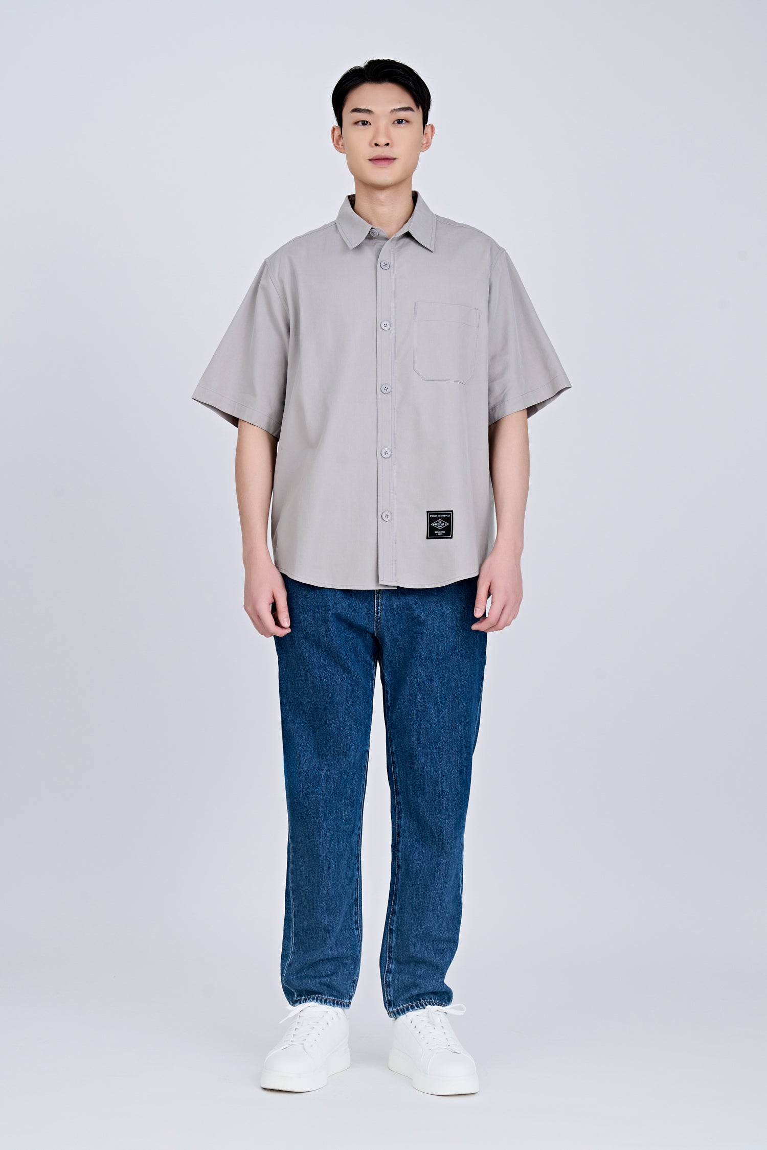 Oversized Shirt With Label At Hem - Silver